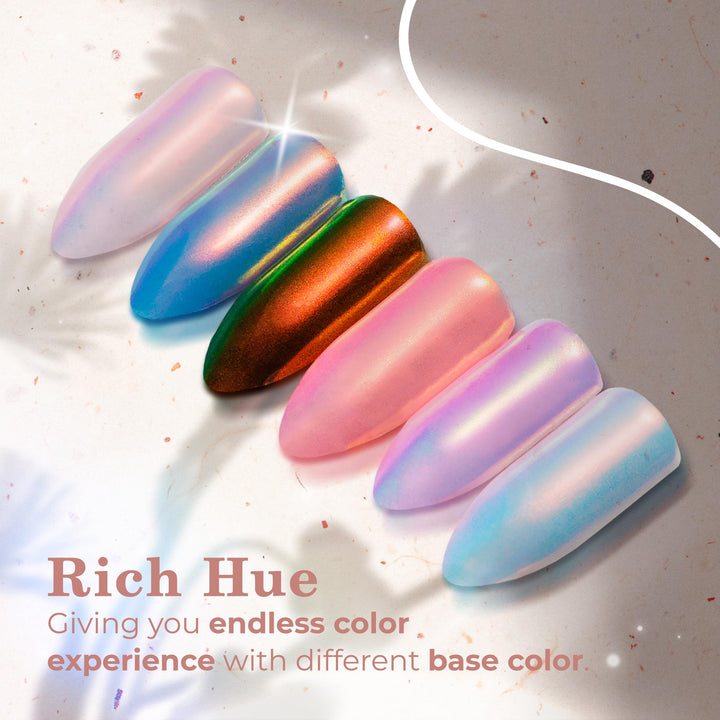 PrettyDiva Mermaid Chrome Nail Powder - White Unicorn Chrome Nails Powder Aurora Iridescent Powder Pigment for Nails, Opal Pearl Mica Powders Sunset Chameleon Chrome Nail Powder Manicure Pigment