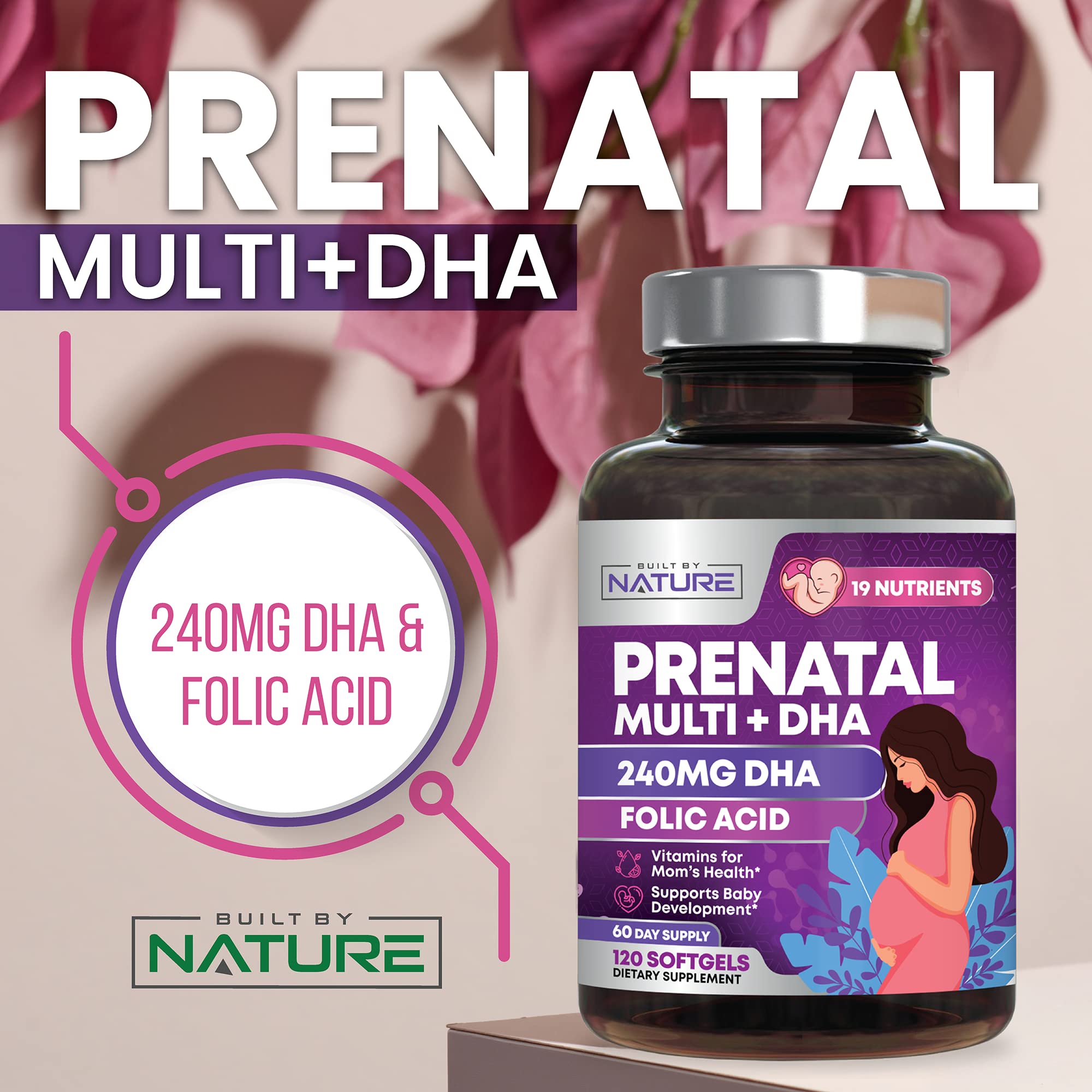 Prenatal Vitamins for Women - Multivitamin with DHA, Folic Acid, Vitamin C, B12, Iron & Omega-3 - Before, During & Post Pregnancy Supplement for Healthy Growth & Brain Development - 120 Softgels