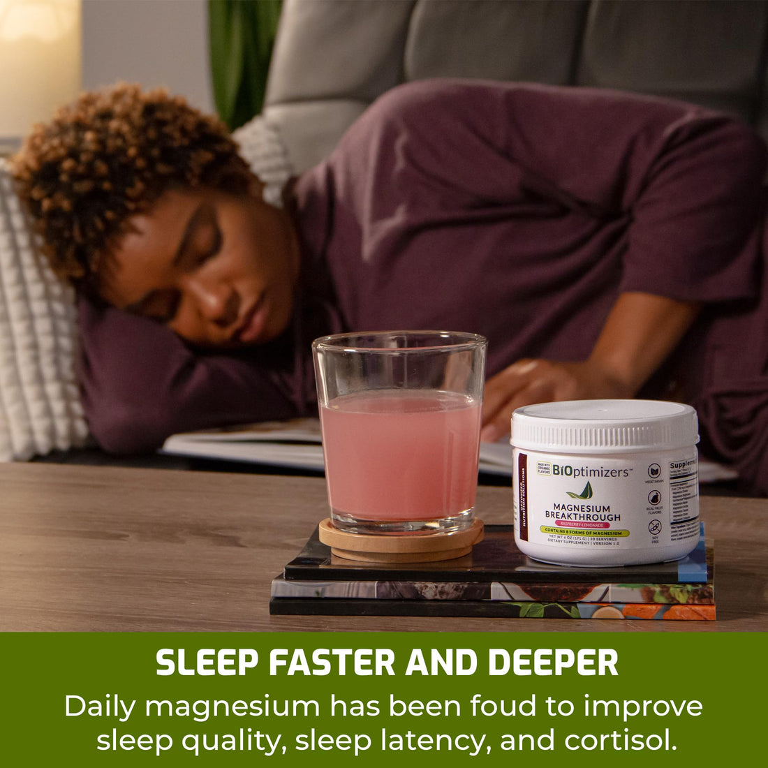BiOptimizers Magnesium Breakthrough Drink Raspberry Lemonade - 8 Forms of Magnesium: Glycinate, Malate, Citrate, and More - Natural Sleep and Brain Supplement – 6 oz (30 Servings)