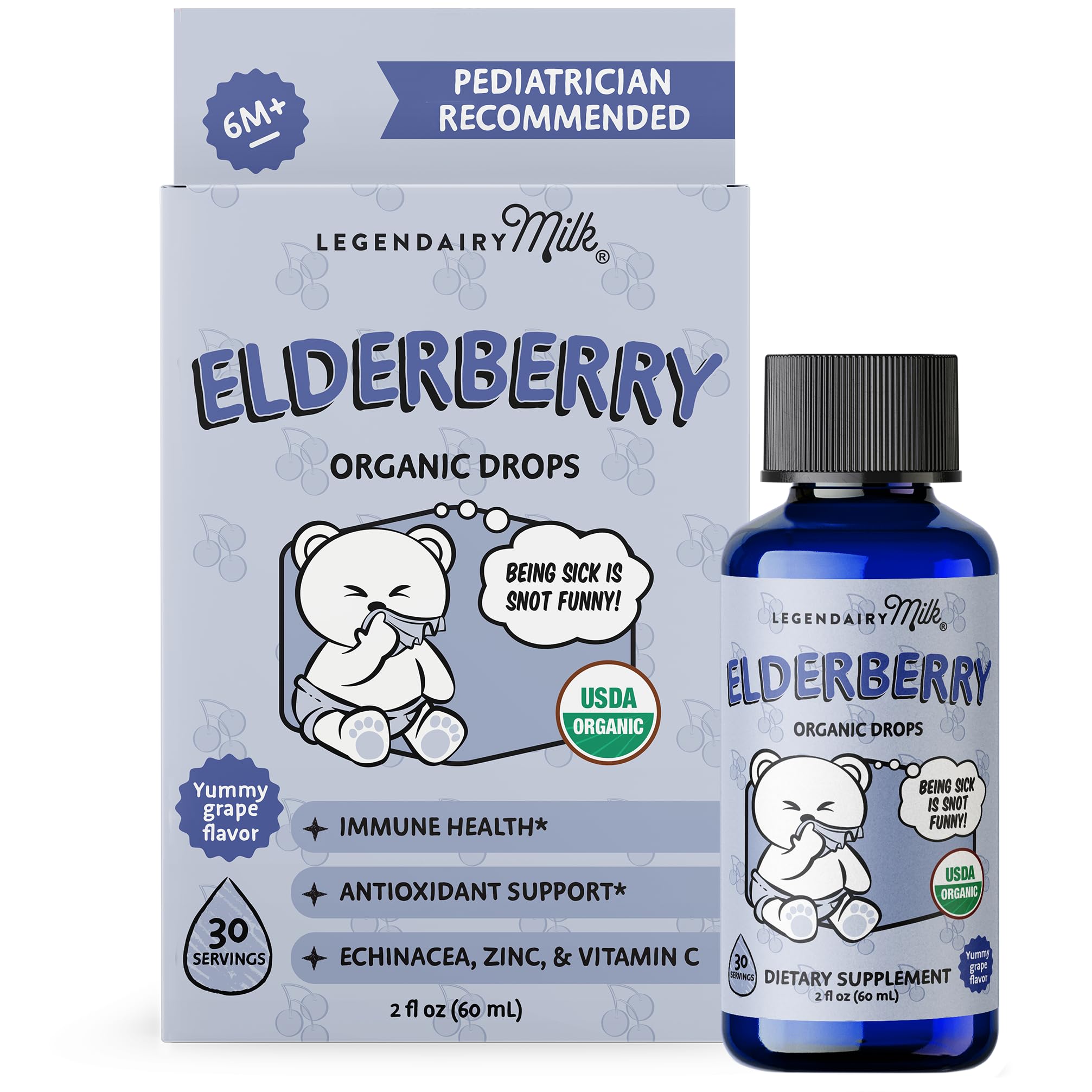 Legendairy Milk Organic Elderberry Drops - Baby Multivitamin with Echinacea, Vitamin C & Zinc for Immune Support - Ideal for Babies & Toddlers, Non-GMO - 30 Servings