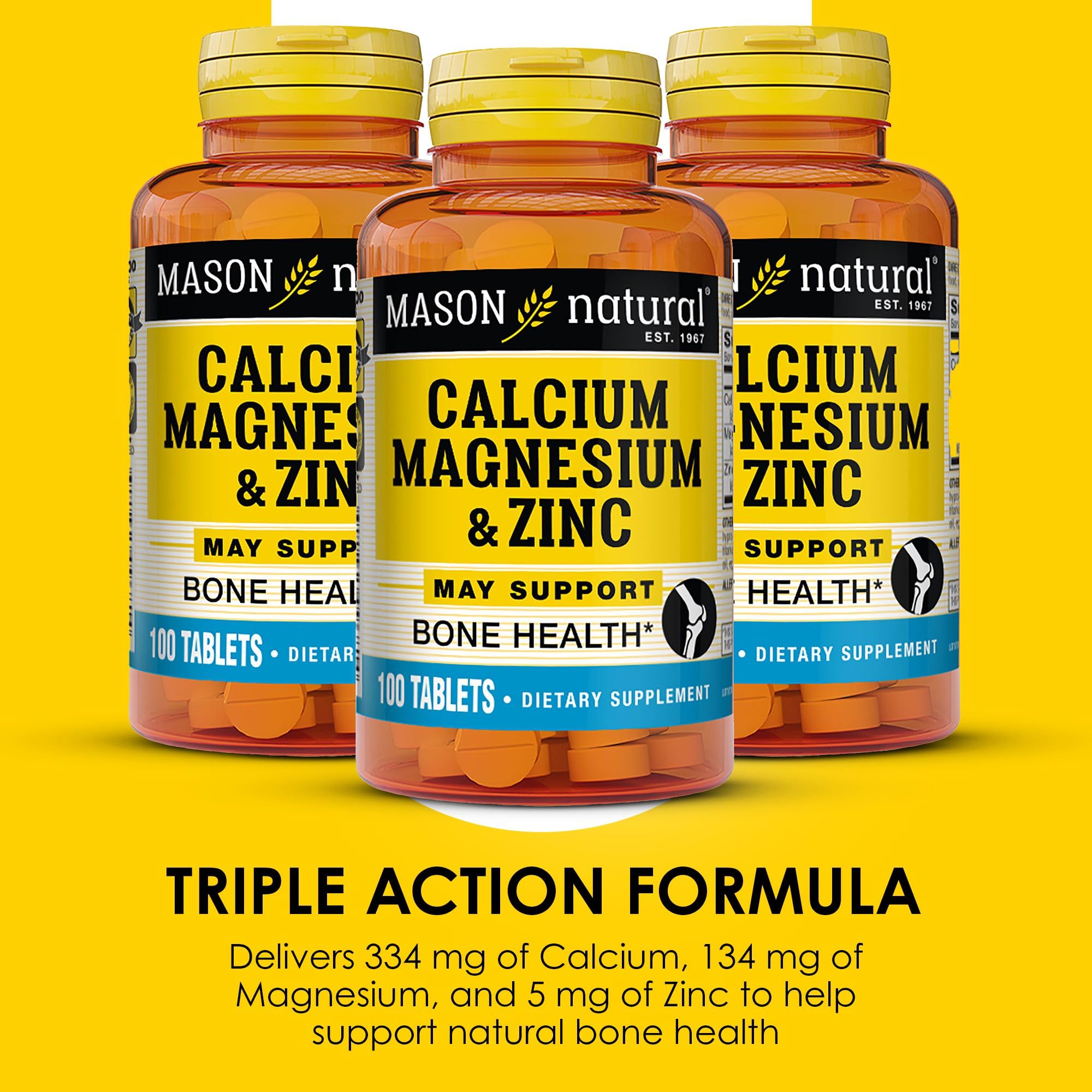 Mason Natural Calcium Magnesium & Zinc, 300-Day Supply, Supports Normal Bone Health & Immune System Booster, 3 Pack