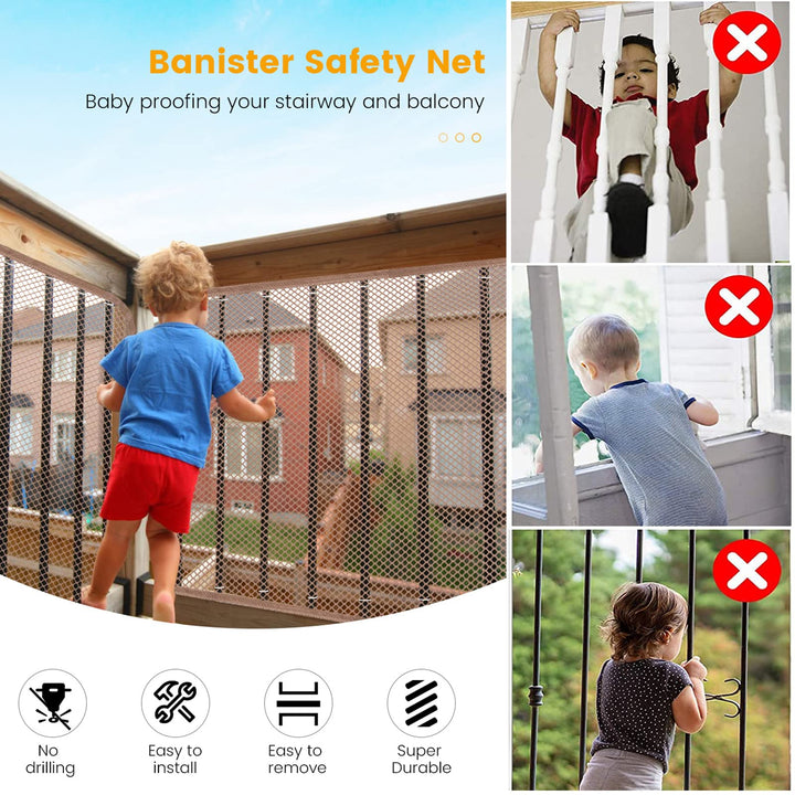 Baby Balcony Safety Mesh Net,Banister Stairs Guard Protective Net for Kids Toys Pets,Stairway Rail Net 9.8ft x 2.5ft (2 Pack, White)