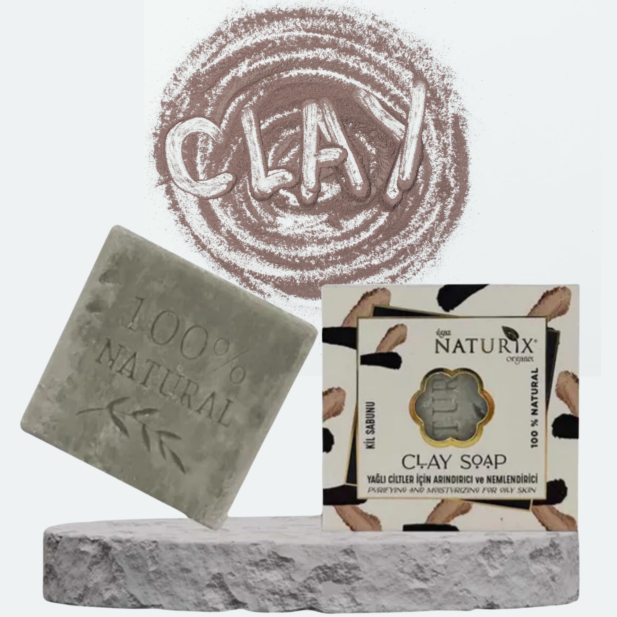LIMOPA Organic Bar Soap Moisturizing Soap Made from Natural Oil | Hair Hand Face Body Bath Wash | Skin Care Cleanser Shampoo (Clay)