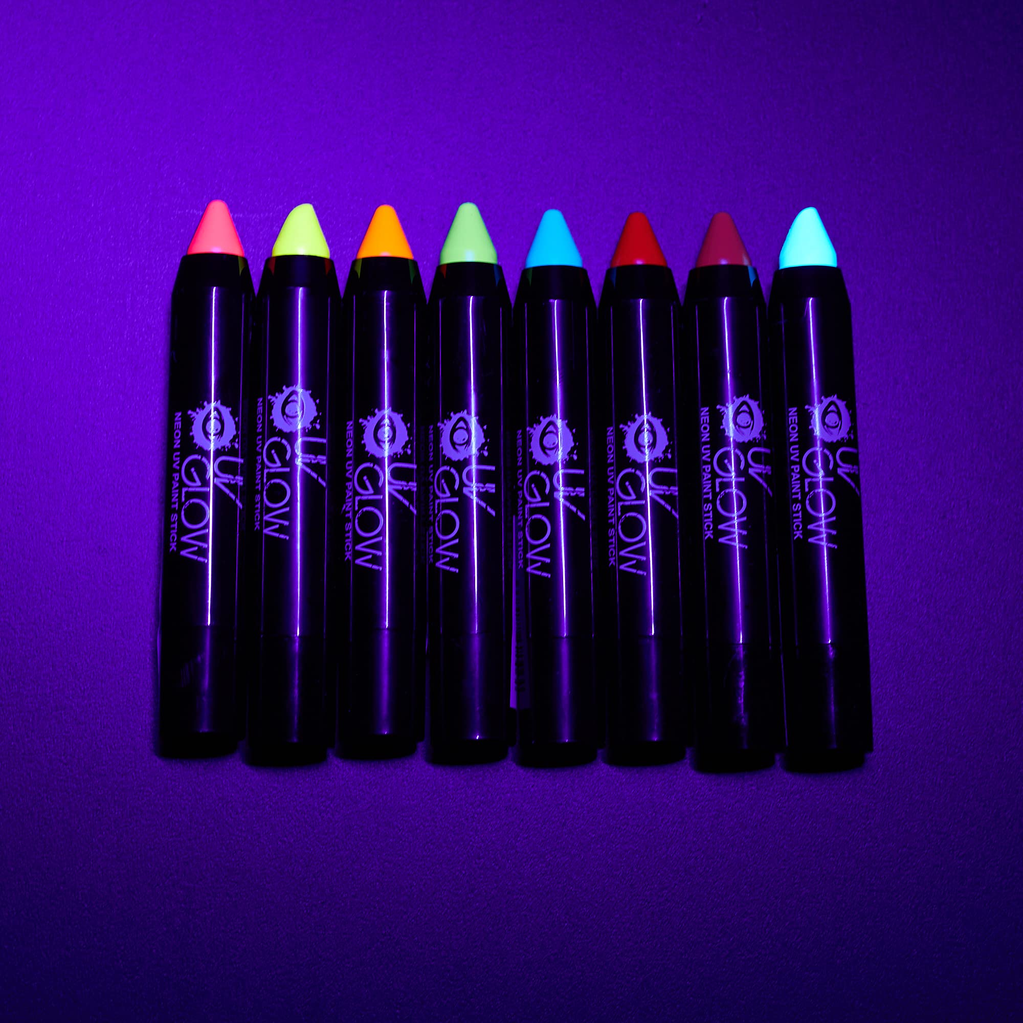 Uv Glow-Neon Uv Paint Stick/Face & Body Crayon Set Of 8 Colours. And Product Glows Brightly Under Light