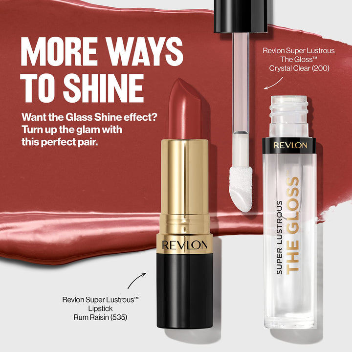 REVLON Super Lustrous Glass Shine Lipstick, Flawless Moisturizing Lip Color with Aloe, Hyaluronic Acid and Rose Quartz, Fuchsia Gleam (022), 0.15 oz