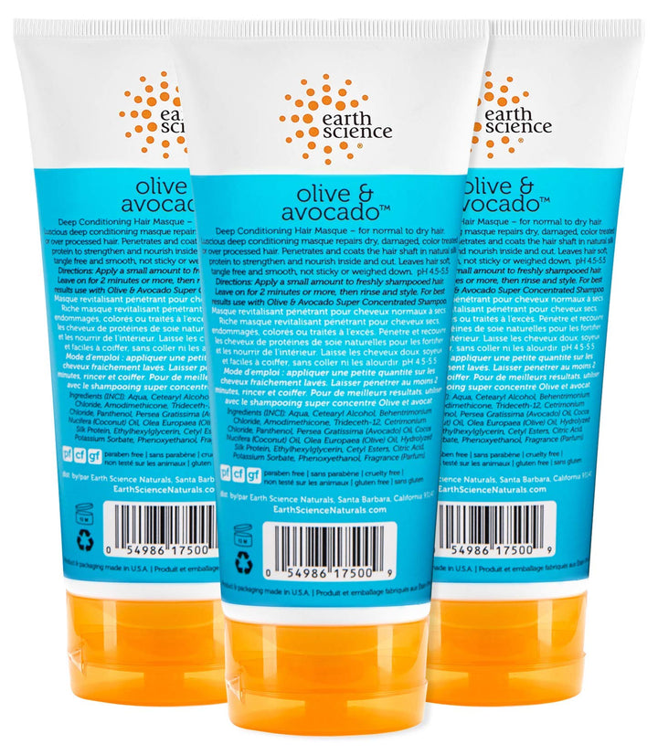 EARTH SCIENCE - Olive & Avocado Deep Conditioning Hair Masque: For Normal to Dry Hair (3 pk, 6 oz.)