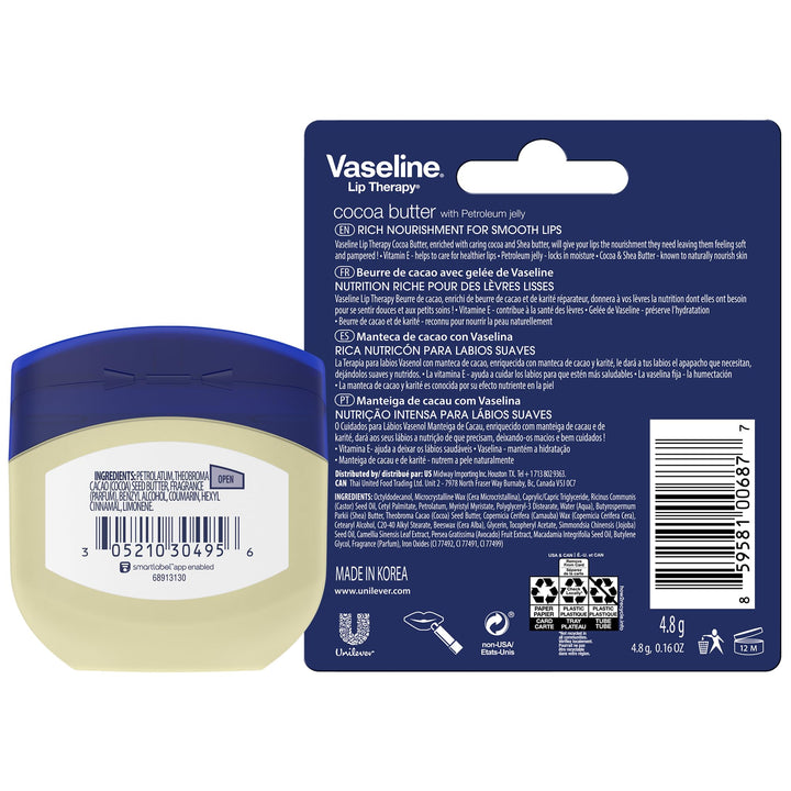 Vaseline Cocoa Butter Healing Jelly Travel-Size 6-Pack – Rich Moisturizing Ointment, Skin Protectant for Soothing Cracked, Dry Skin, 1.75 Oz Ea
