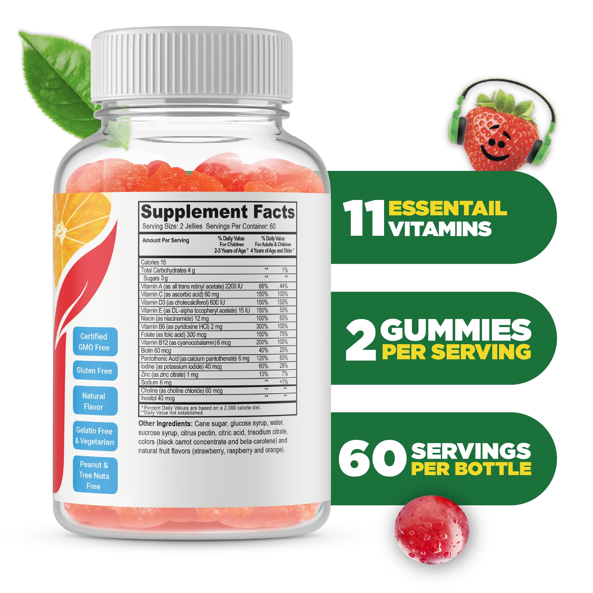 Doctors Finest Multivitamin Gummies for Kids - Vegetarian, GMO-Free & Gluten Free - Great Tasting Fruit Flavors Pectin Chews - 120 Jellies