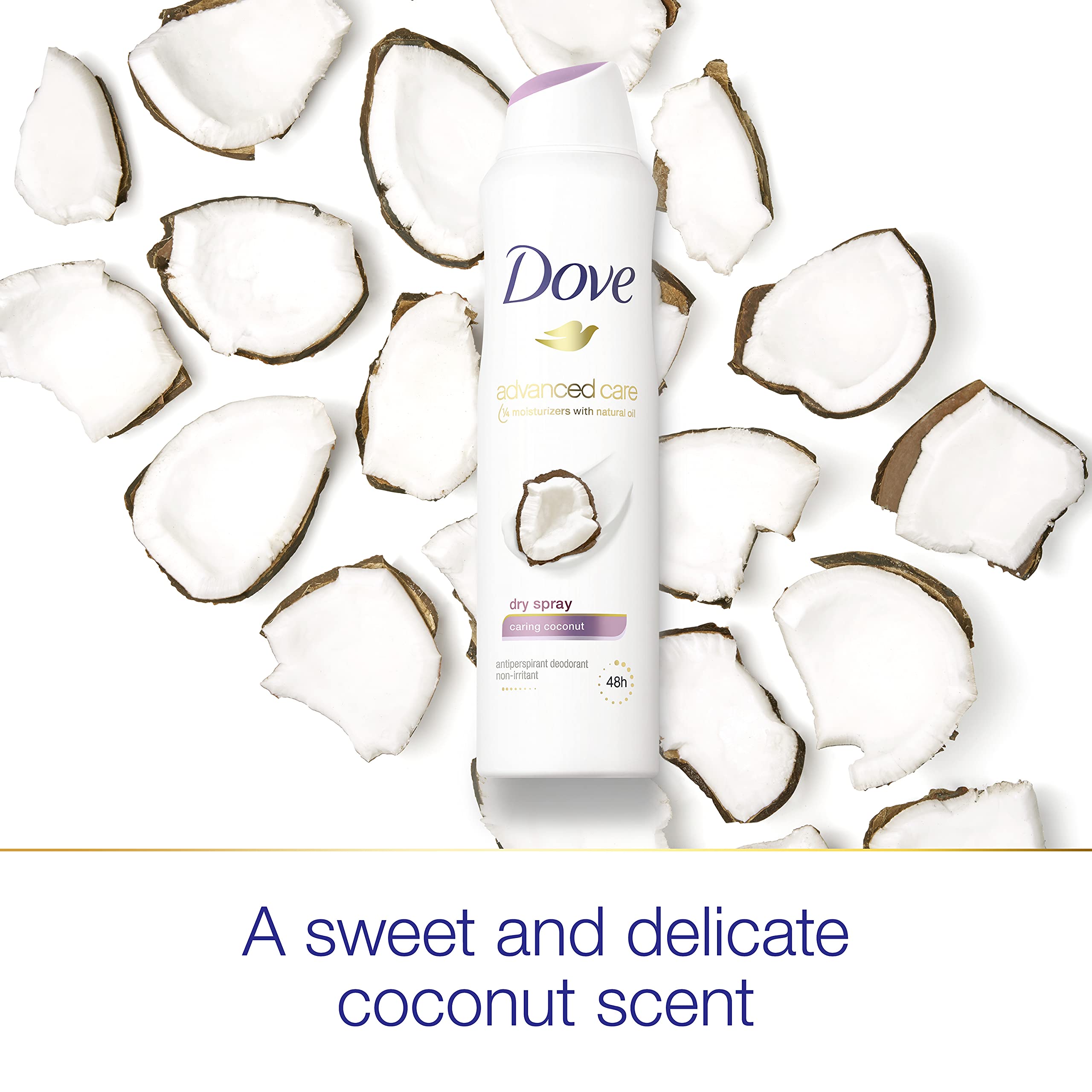 Dove Advanced Care Dry Spray Antiperspirant Deodorant Caring Coconut 3 Count For Women With 48 Hour Protection Soft And Comfortable Underarms 3.8 oz