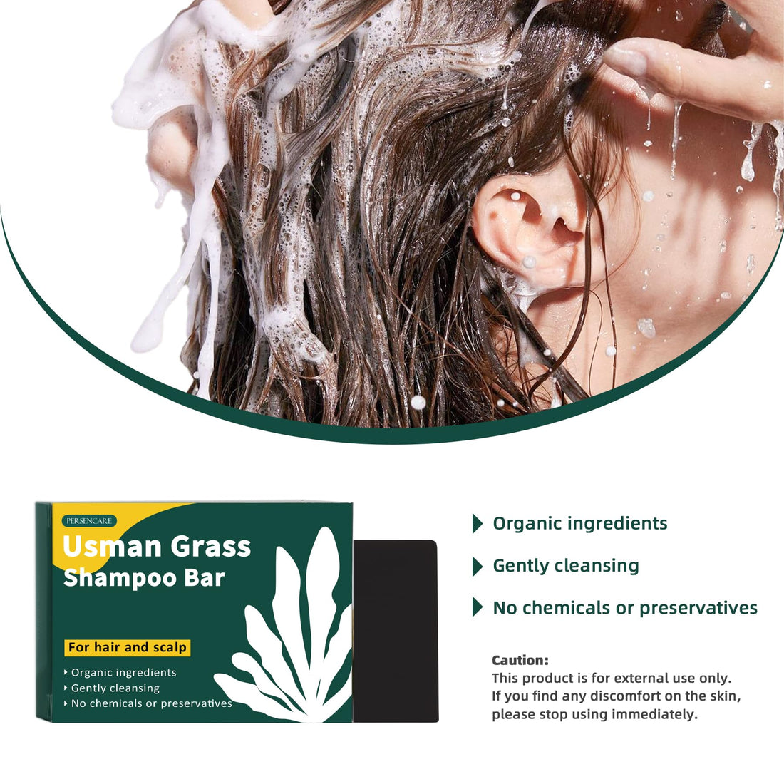 VAEYAE Natural Usman Grass Shampoo Bar, Cover Grey Hair Thickening & Darkening Usma Bar, Ultimate Solution for Healthy Hair Growth, Gray Hair Reverse Black Soap, Reducing Thinning Hair Loss 2 Pcs