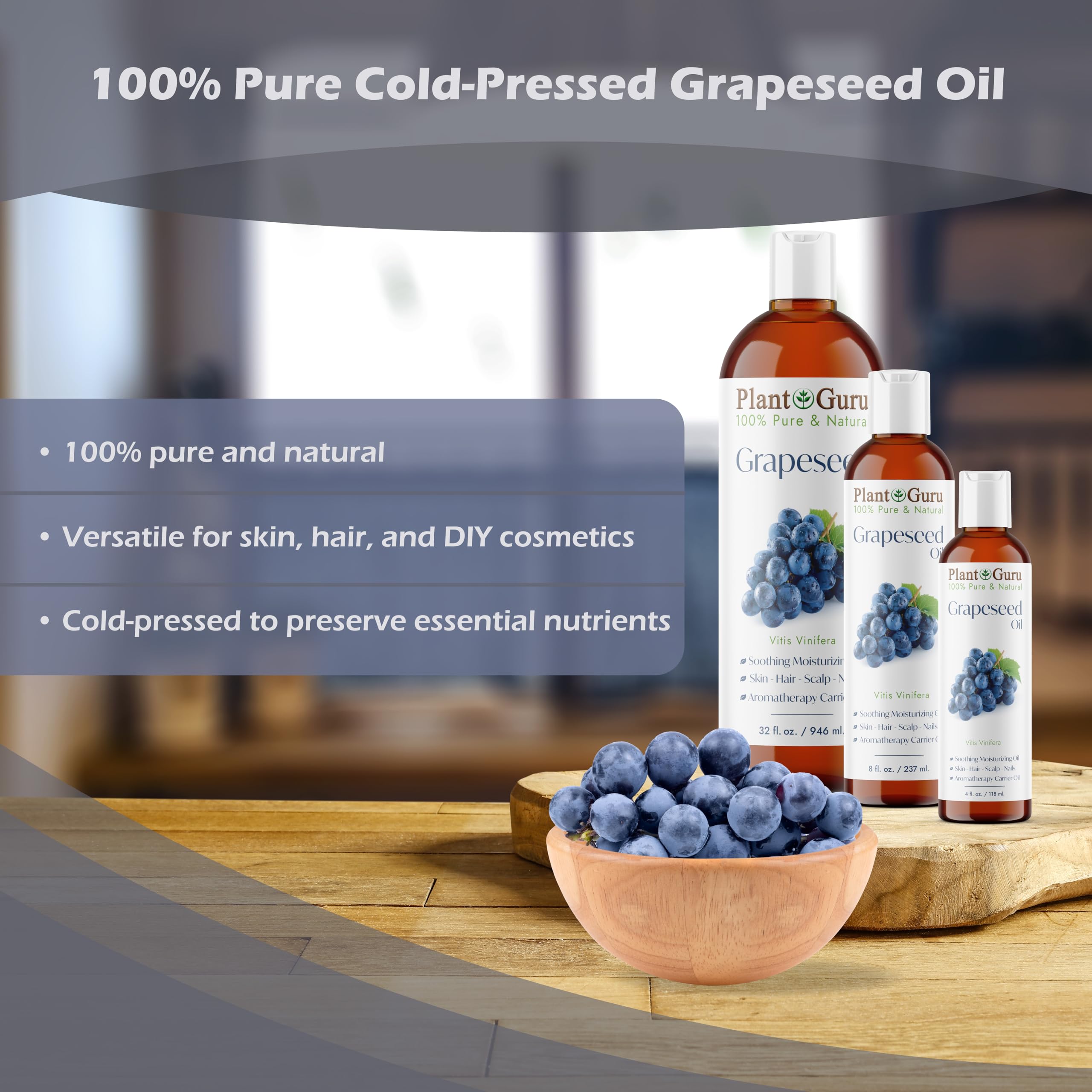 Grapeseed Oil 16 fl. oz. Cold Pressed 100% Pure Natural Carrier For Skin, Body, Face, and Hair Growth Moisturizer. Great For Creams, Lotions, Lip balm and Soap Making.