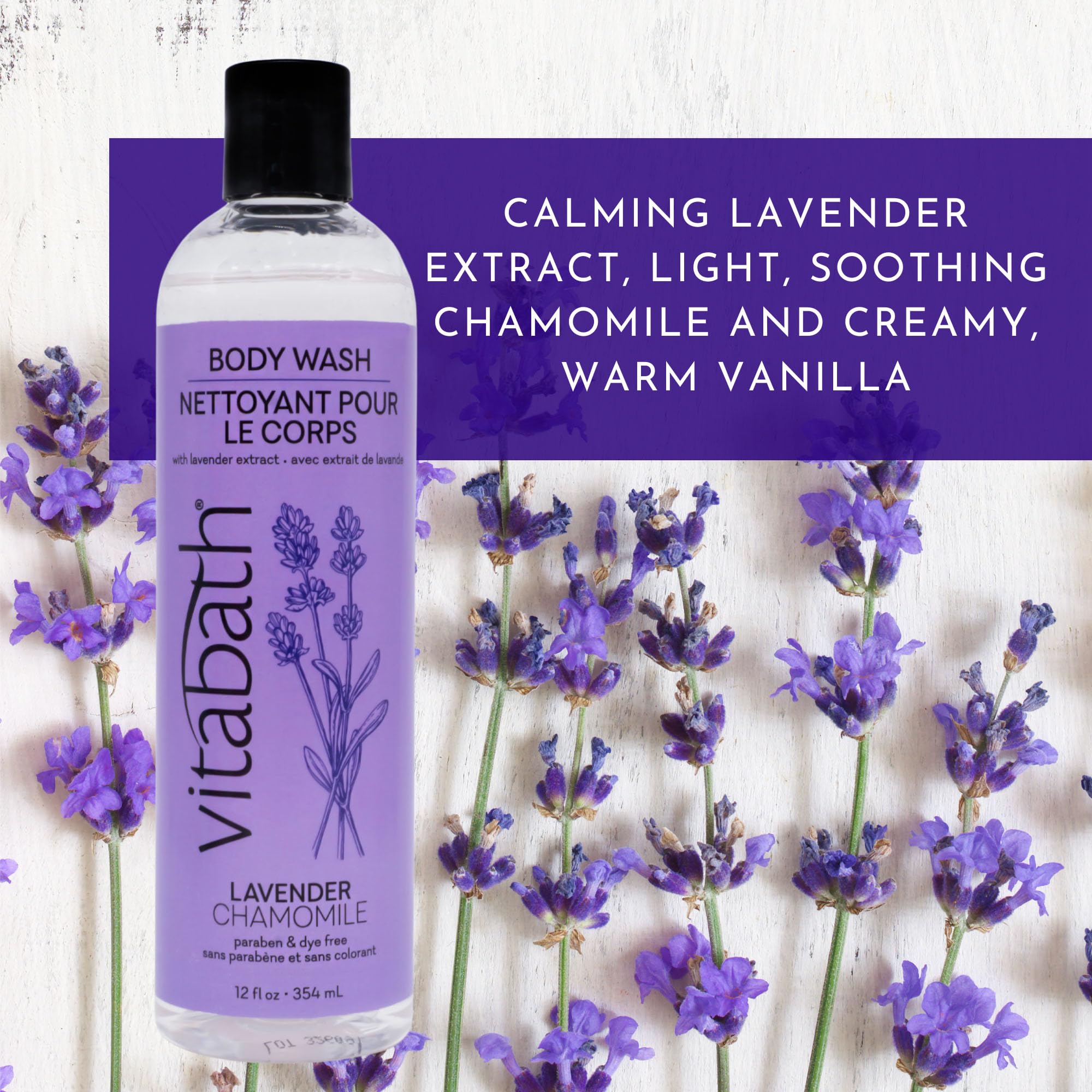Vitabath Lavender Chamomile Body Wash Moisturizing Bath & Shower Cleanser Infused with Vanilla - Skin-Softening Aromatherapy - Cruelty-Free, Paraben-Free - 10 oz