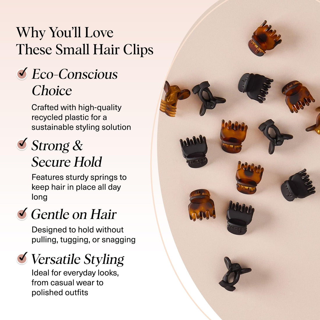 Kitsch Mini Claw Clips for Women - Stylish Small Hair Clips for Kids | Stays In Place Without Pulling or Snagging | Durable Plastic & Sturdy For Everyday Styling - Tortoise & Black, 16 Pcs