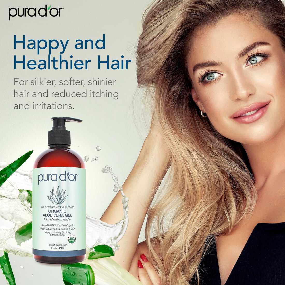 PURA D'OR Organic Aloe Vera Gel (16oz) 100% Pure USDA Certified Organic - Deeply Hydrating, For Clearer, Softer & Moisturized Skin - Helps with Sunburn, Bug Bites, Rashes, Small Cuts, Eczema Relief