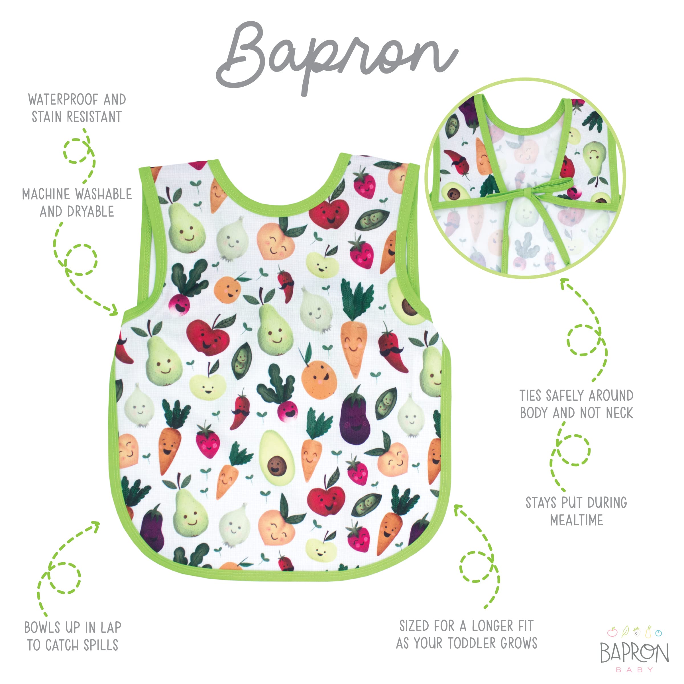 BapronBaby Market Fresh Bapron - No Neck Tie Safer Bib for Baby & Toddler - Soft Waterproof Stain Resistant - Machine Washable - Sz Preschool 3-5yrs