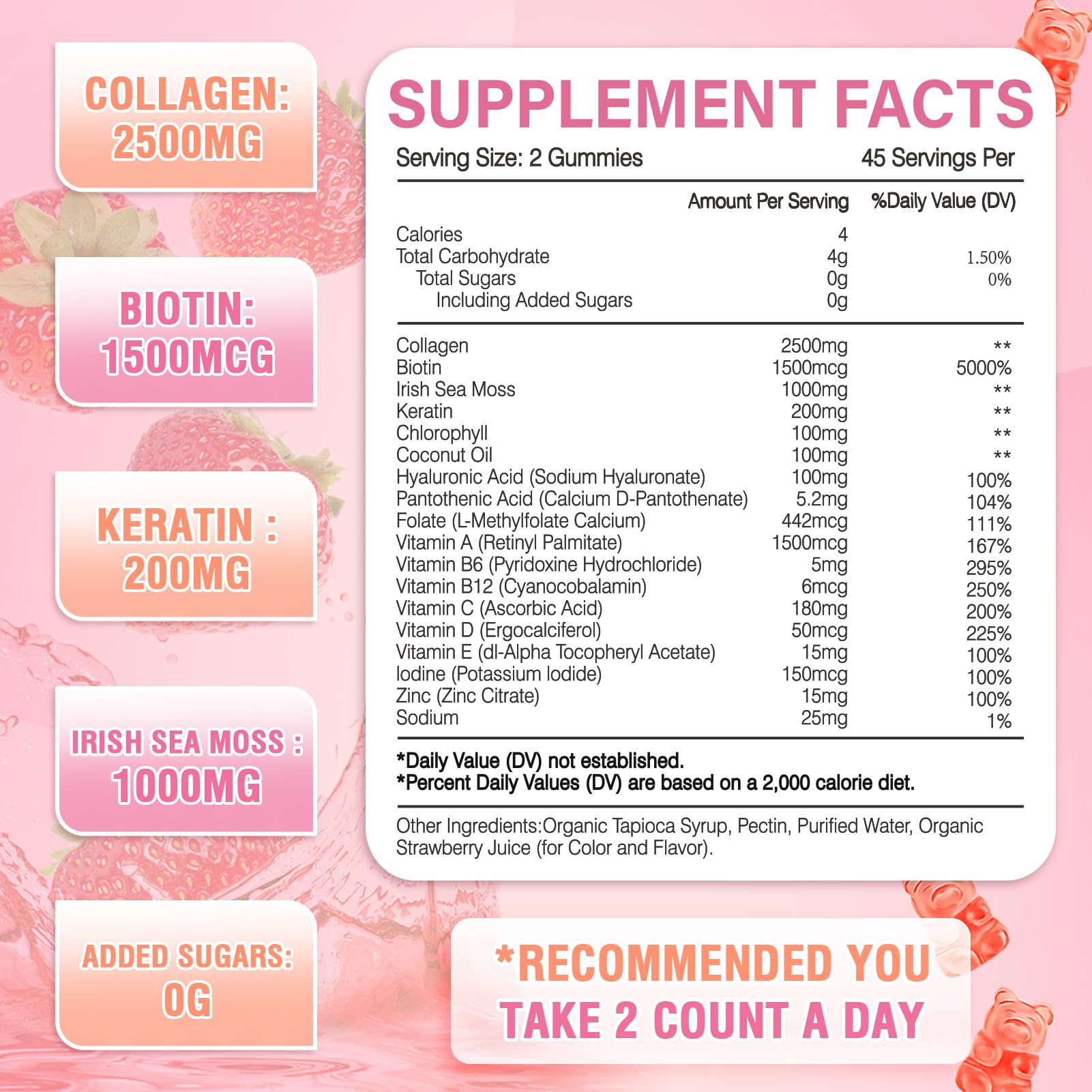 WyuuKi 180 Count Collagen Gummies 2500mg Collagen Protein Type I II III V X with Biotin Vitamins C A B D E Keratin Hyaluronic Acid for Hair Skin Nails Joint Immune Digestion for Women Men Sugar Free