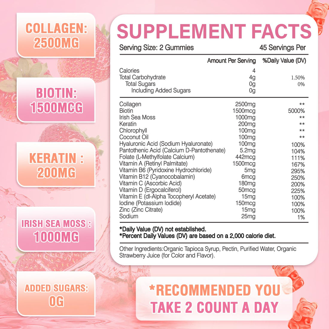 WyuuKi 180 Count Collagen Gummies 2500mg Collagen Protein Type I II III V X with Biotin Vitamins C A B D E Keratin Hyaluronic Acid for Hair Skin Nails Joint Immune Digestion for Women Men Sugar Free