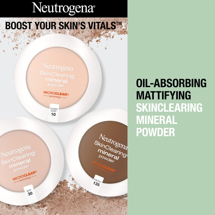 Neutrogena SkinClearing Mineral Acne-Concealing Pressed Powder Compact, Shine-Free & Oil-Absorbing Makeup with Salicylic Acid to Cover, Treat & Prevent Breakouts, Soft Beige 50,.38 oz