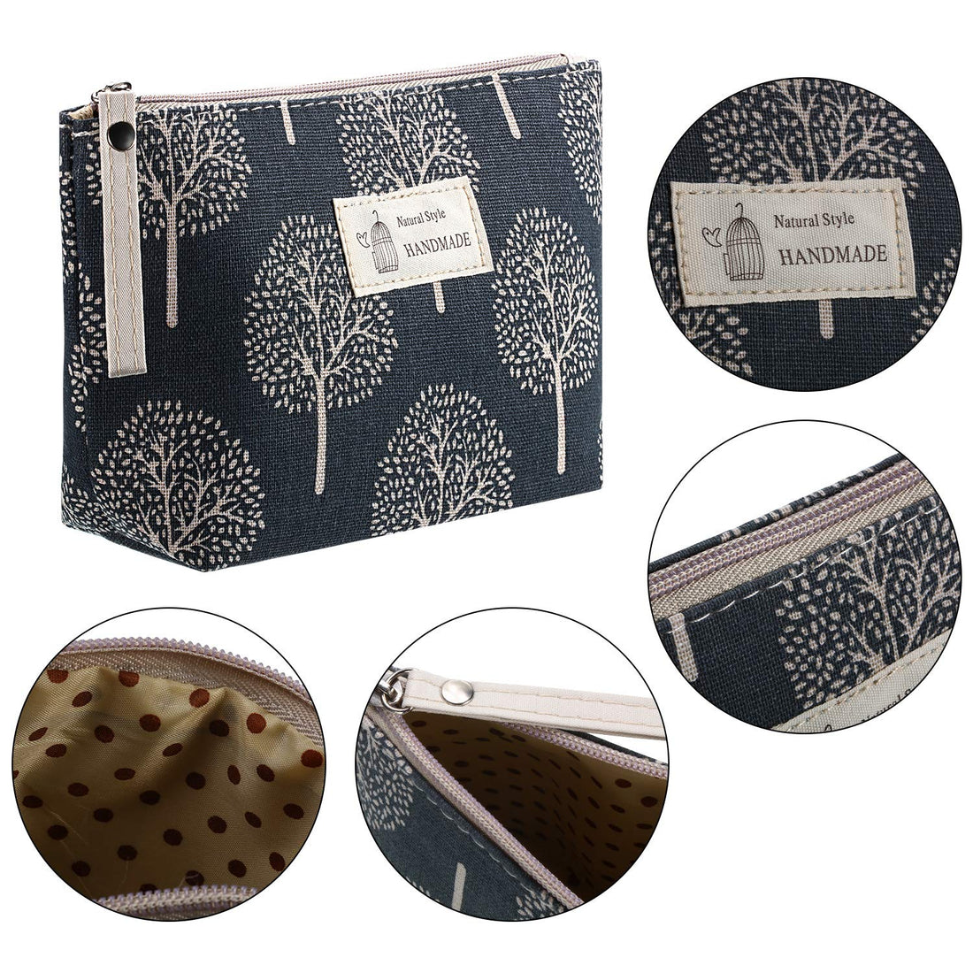 Boao 8 Pieces Canvas Cosmetic Bags Printed Small Makeup Bag Multi Function Travel Organizer Pouch Purse with Zipper for Women Fall Vacation Travel Toiletry Bag Christmas Birthday Gift, 8 Styles