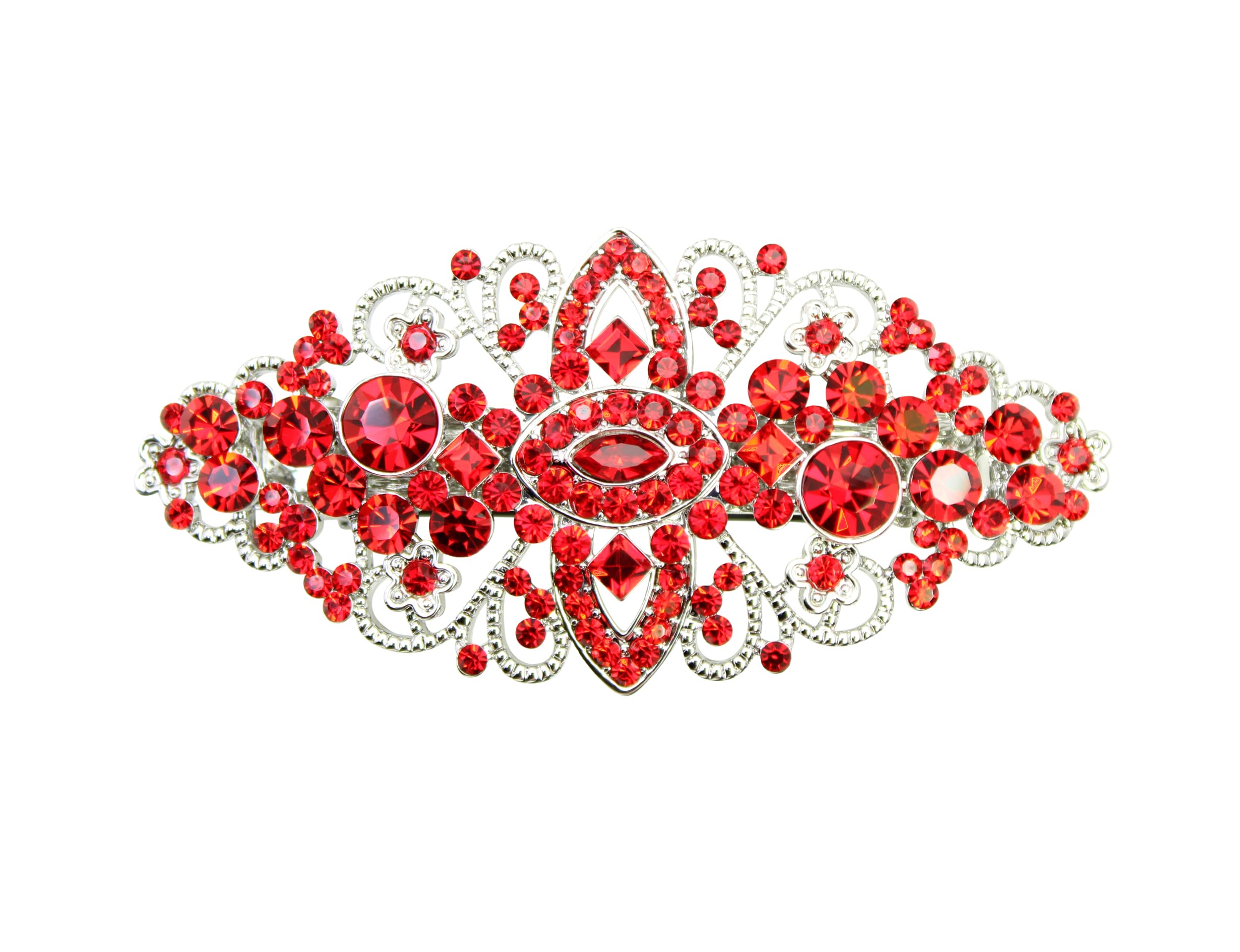 Faship Red Floral Crystal Hair Barrette Clip - Red
