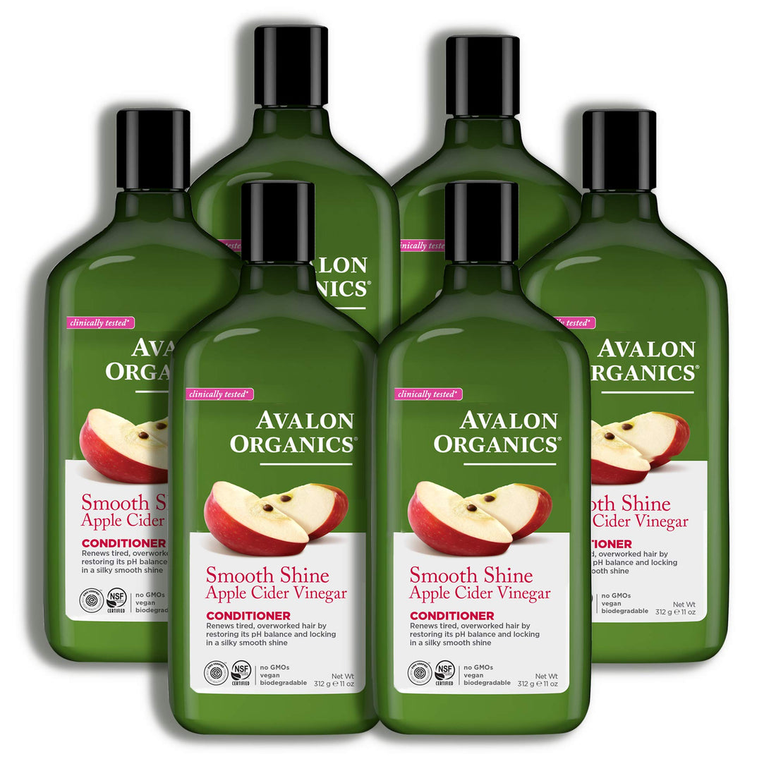 Avalon Organics Smooth Shine Apple Cider Vinegar Conditioner, 11 Ounce (Pack of 6)
