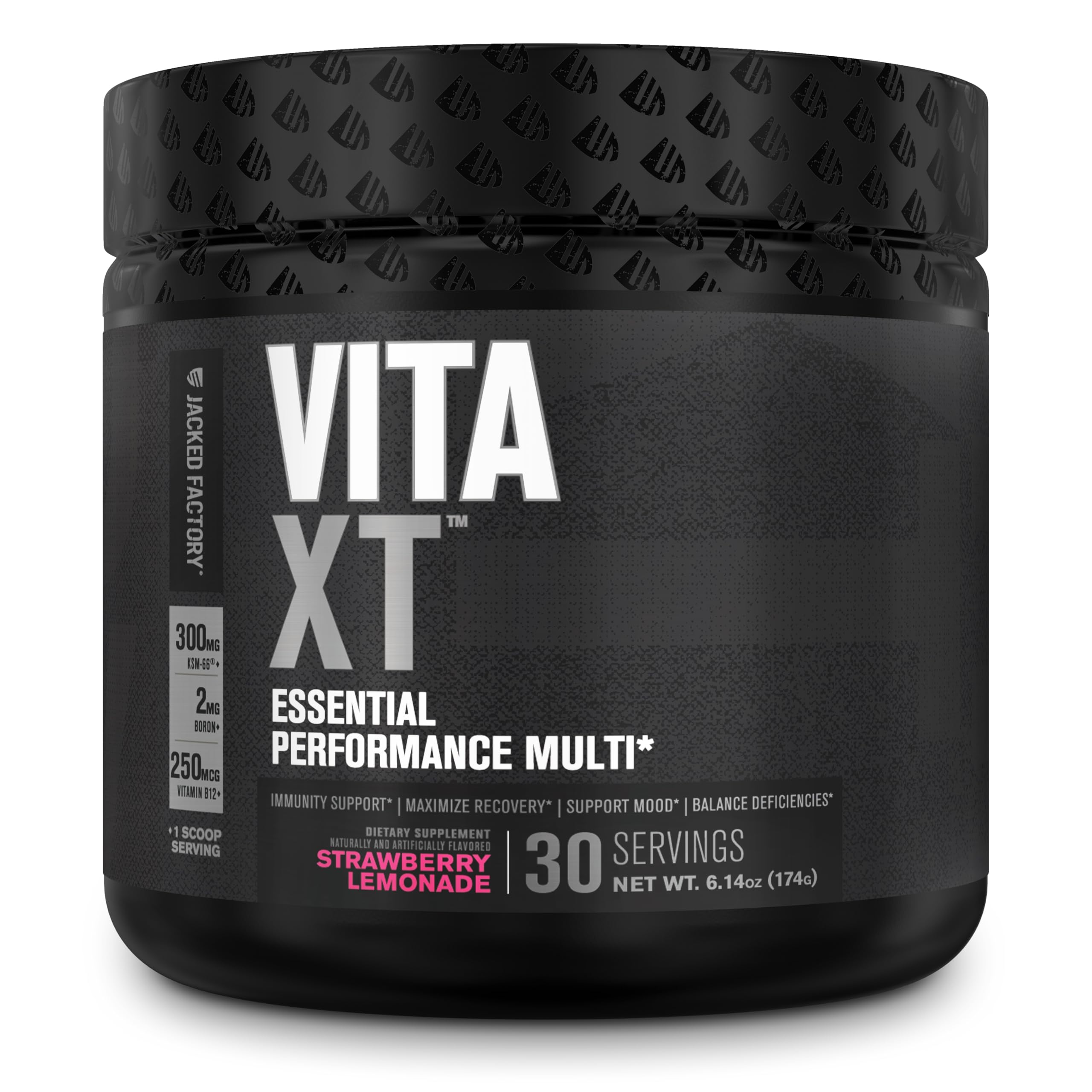 Jacked Factory Vita XT Performance Vitamin Powder - Daily Multivitamin Powder for Men with KSM-66 Ashwagandha, Prebiotic Fiber, Vitamin A, C, D, K, B6, B12, & More - Strawberry Lemonade, 30Sv