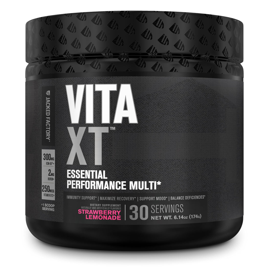 Jacked Factory Vita XT Performance Vitamin Powder - Daily Multivitamin Powder for Men with KSM-66 Ashwagandha, Prebiotic Fiber, Vitamin A, C, D, K, B6, B12, & More - Strawberry Lemonade, 30Sv