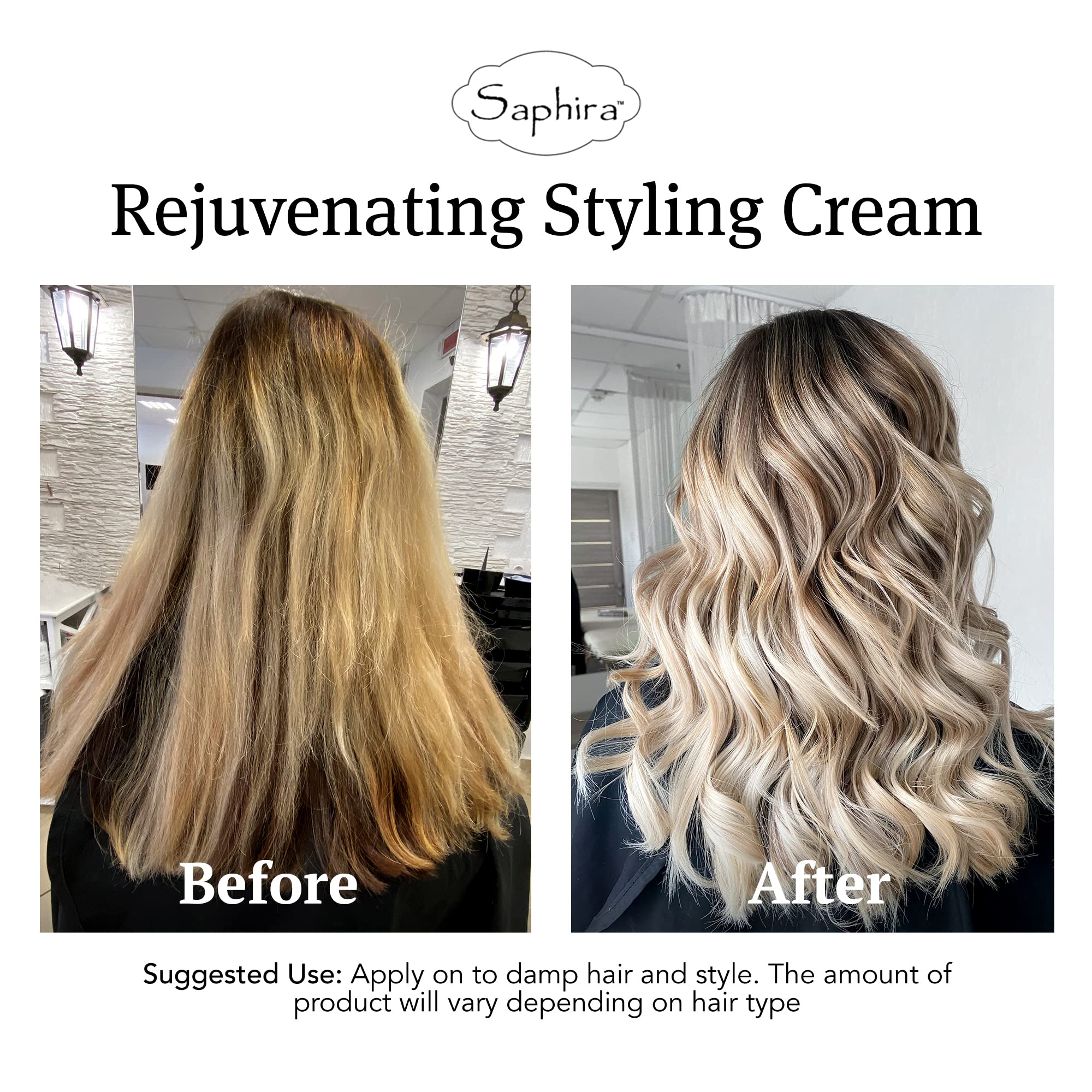 Saphira Rejuvenating Styling Cream for Coarse to Dry / Damaged Hair Enriched with 26 Dead Sea Minerals, Pure Keratin, Vitamin E and Natural Extracts. Paraben-free and Parrafin-free (8.5oz/250ml)