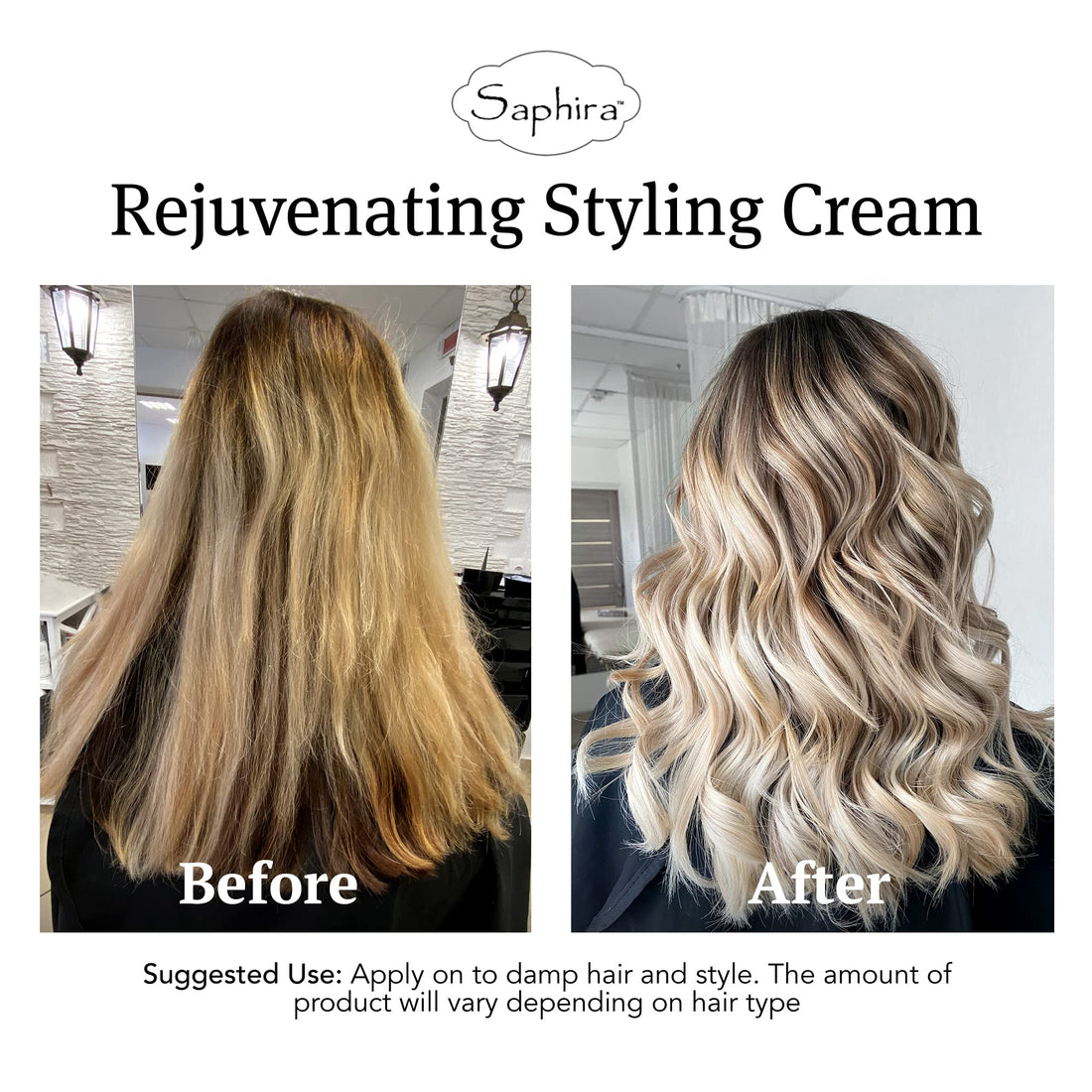 Saphira Rejuvenating Styling Cream for Coarse to Dry / Damaged Hair Enriched with 26 Dead Sea Minerals, Pure Keratin, Vitamin E and Natural Extracts. Paraben-free and Parrafin-free (8.5oz/250ml)