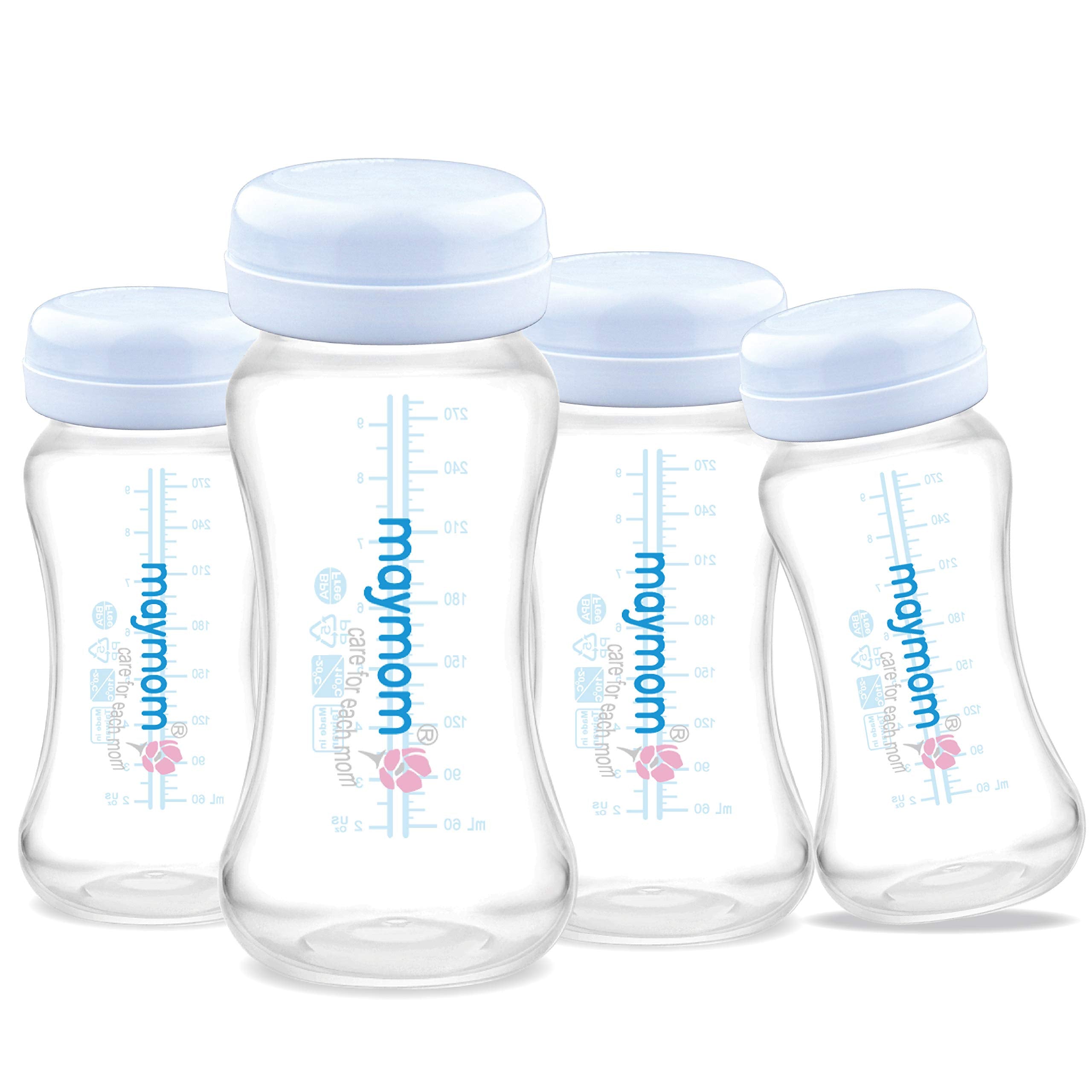 Maymom Wide-Mouth Milk Storage Collection Bottle with Travel Cap and Sealing Ring ; Replacement to Spectra S1 S2 Avent Natural Avent Classic Bottles, Motif Luna, Twist Bottles, Ameda MYA Bottle; 4pc