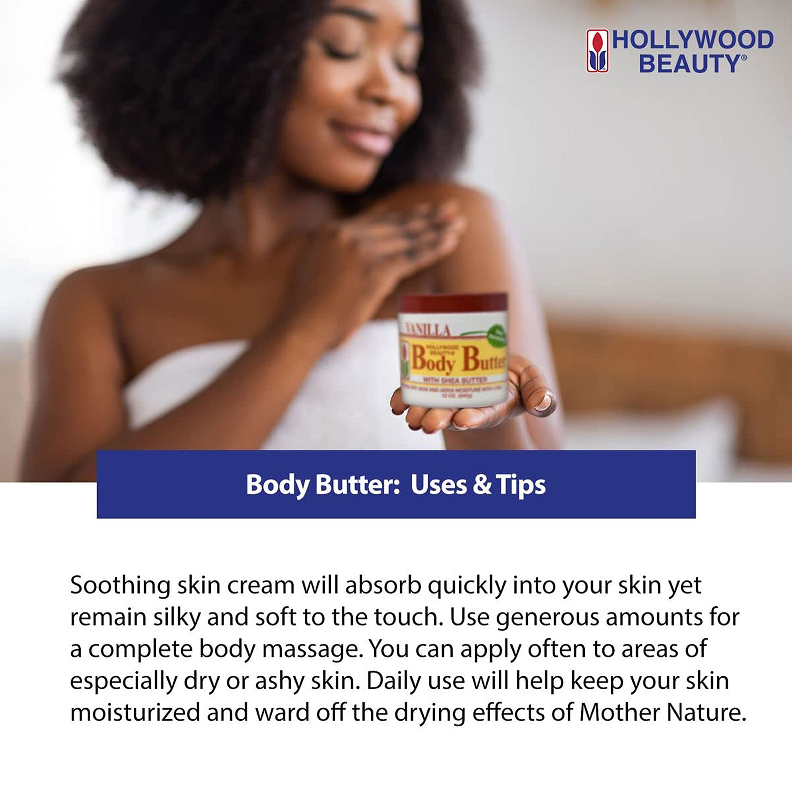 Hollywood Beauty Body Butter With Shea Butter, Vanilla - 12 oz. - Sooth & Moisturize Skin