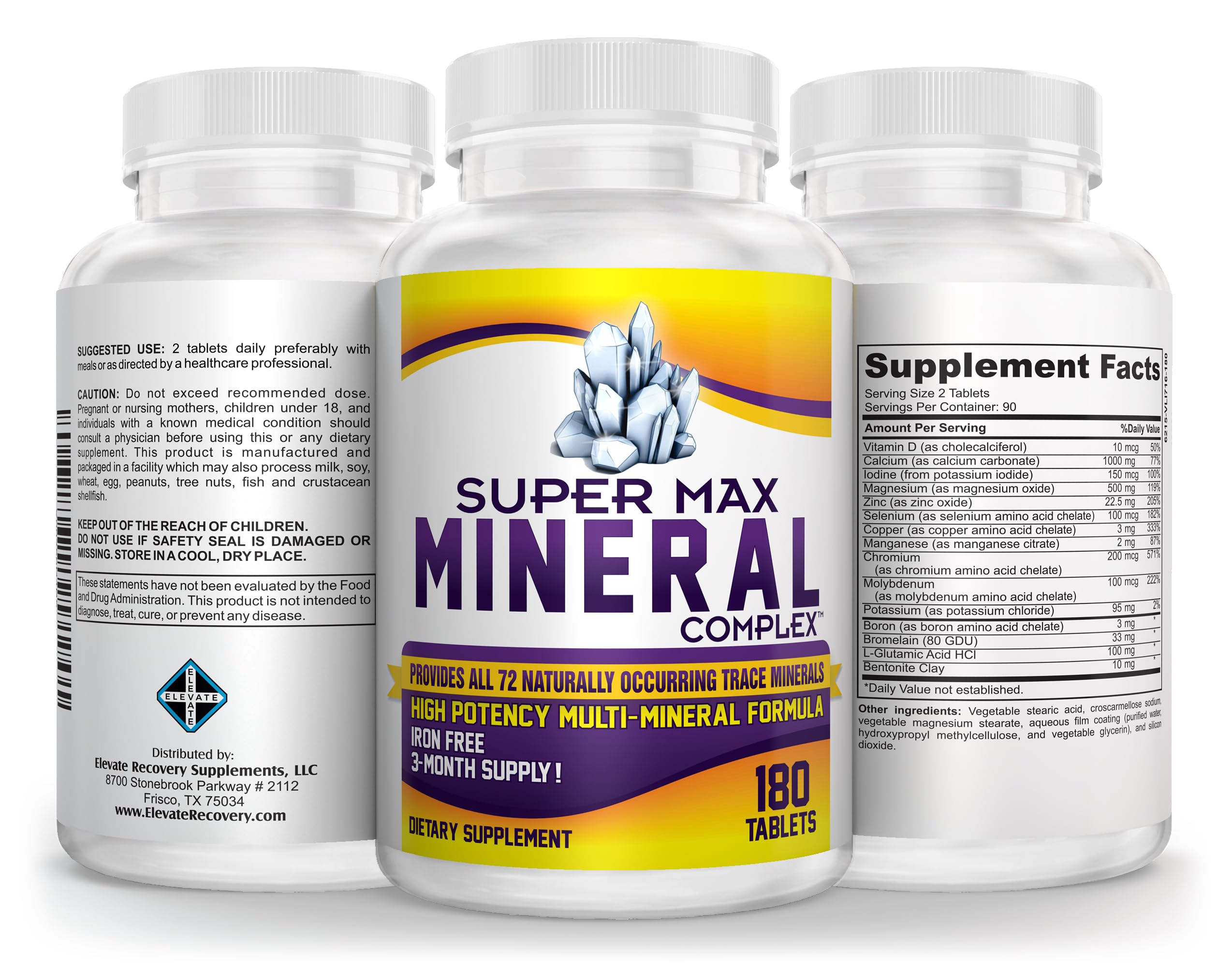 3-Month Multimineral Supplement (Iron Free) with 72 Trace Minerals - Natural Multiminerals - High Potency Multi Mineral Supplements All-in-1 Formula | 90-Day Supply (180 Tablets)