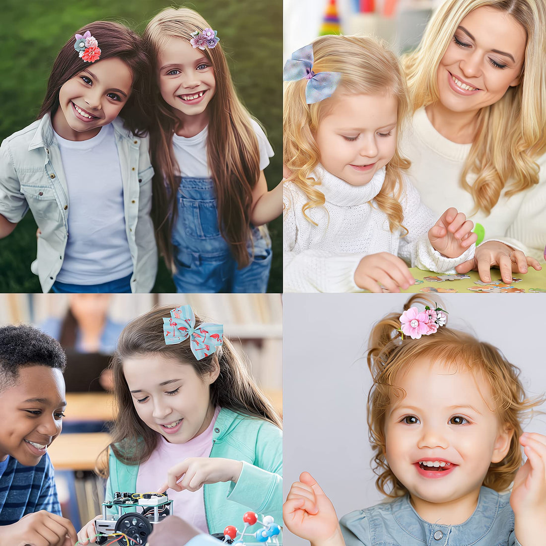 Fsmiling Hair Bows for Girls Alligator Clips Flower Girls Bows Grosgrain Ribbon Bows Hair Accessories for Girls Valentine's Day Easter Party 11 Pack