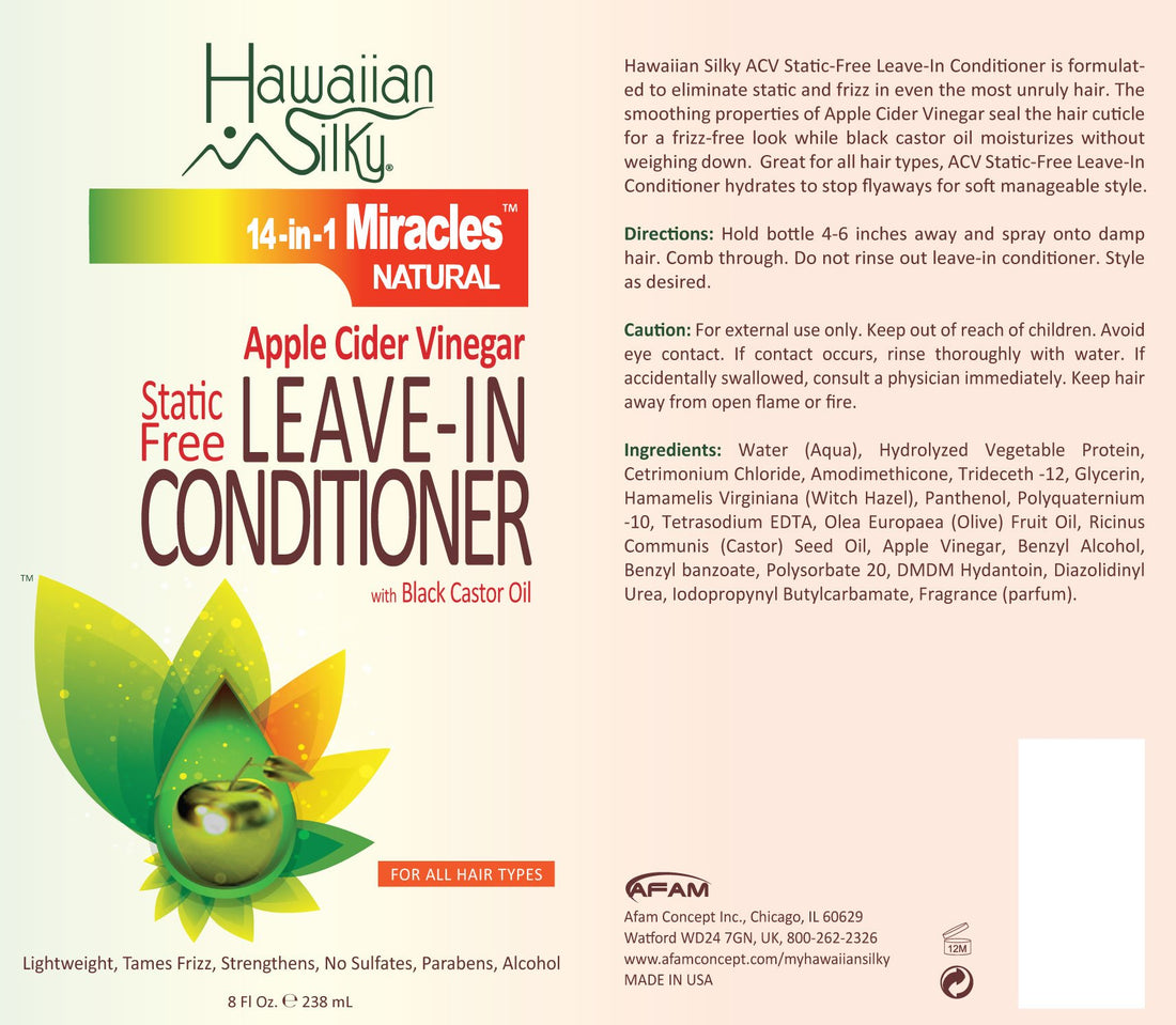 Hawaiin Silky Apple Cider Vinegar Static Free Leave-in Conditioner 8 oz by Hawaiin Silky