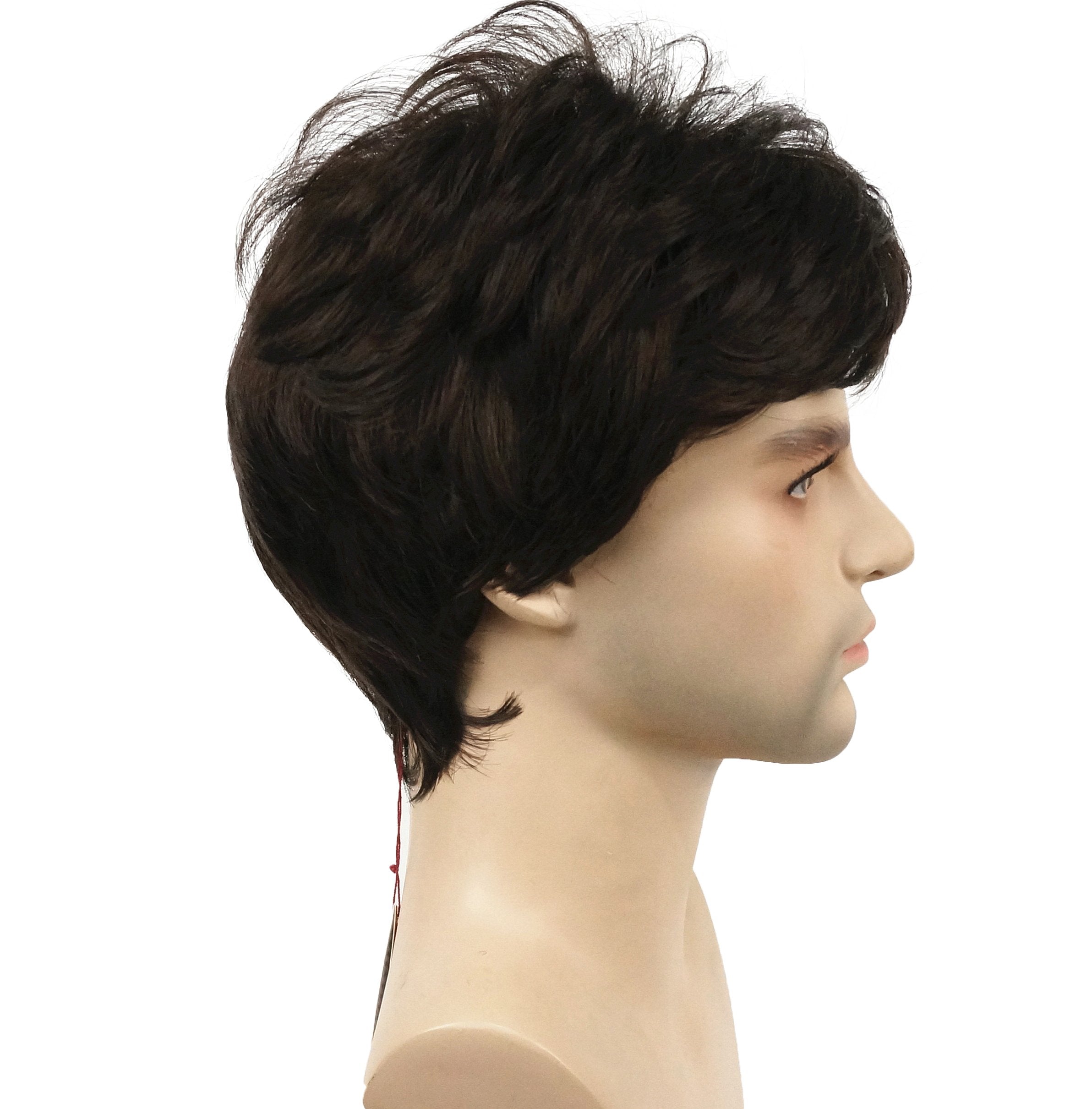 Lydell Men Wig Natural Short Straight Hair Synthetic Full Wigs (Dark Brown)