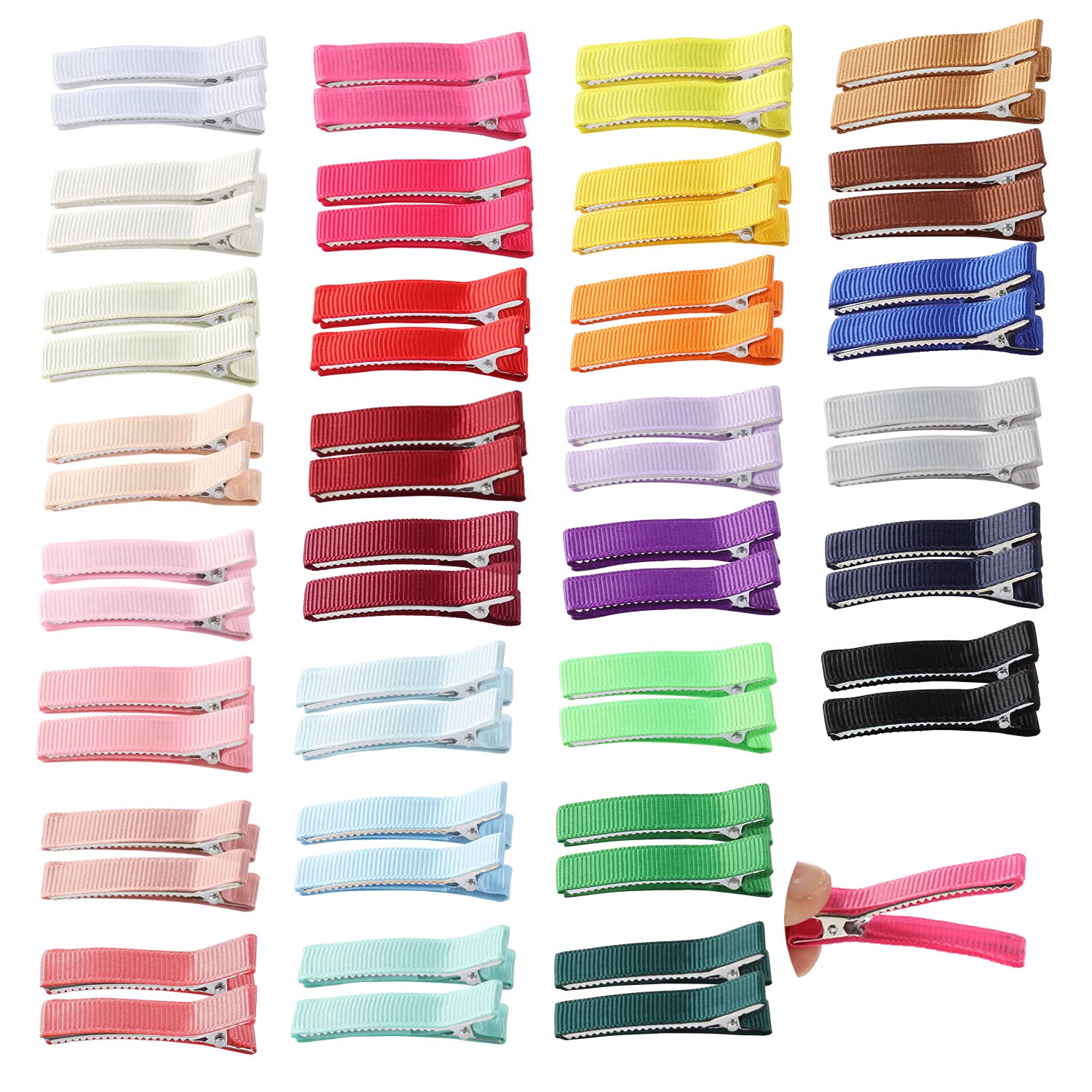 Cinaci 60 Pack/30 Pairs Solid 2 Inch Grosgrain Ribbon Fabric Covered Fully Lined Alligator Hair Clips Duckbill Small Cloth Wrapped Barrette DIY Craft Hair Bows Accessories for Baby Girls Toddlers Kids