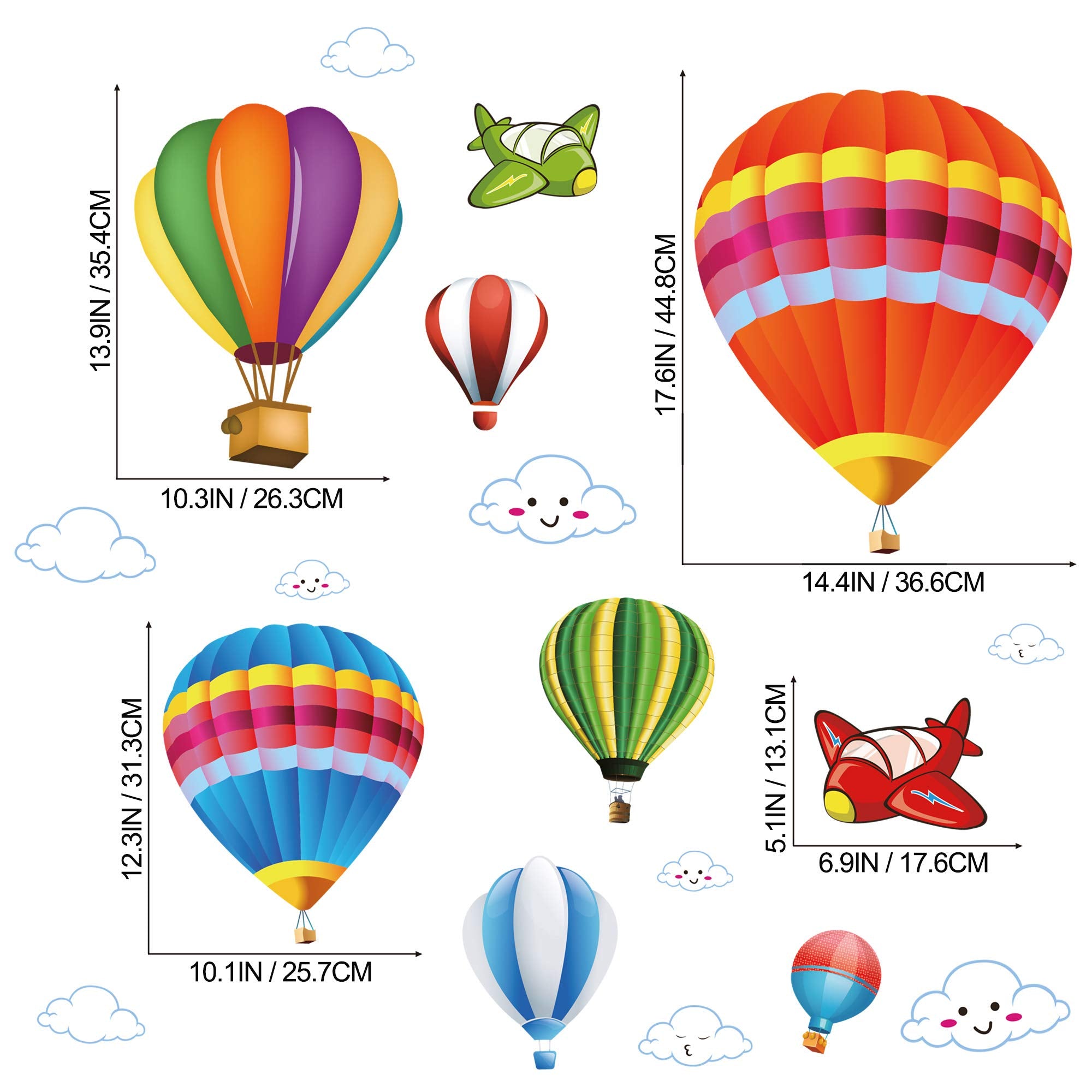 Amaonm Removable Creative 3D Hot air Balloon Aircraft and Smile Clouds Wall Decals Kids Room Wall Decorations Art Decor Stickers Nursery Decor 3D Art Decal Bedroom Bathroom Sticker