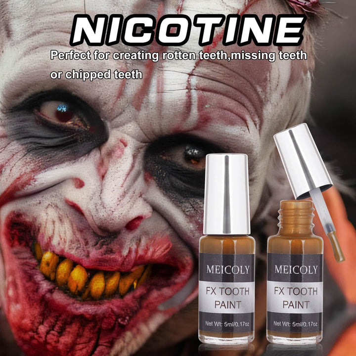 MEICOLY Nicotine Tooth Paint, Rotten Decayed Cruddy Missing Teeth Makeup, Professional Cosplay, Temporary Paint for Halloween SFX Special Effects, Dry Fast, Safe for Mouth, Long Lasting