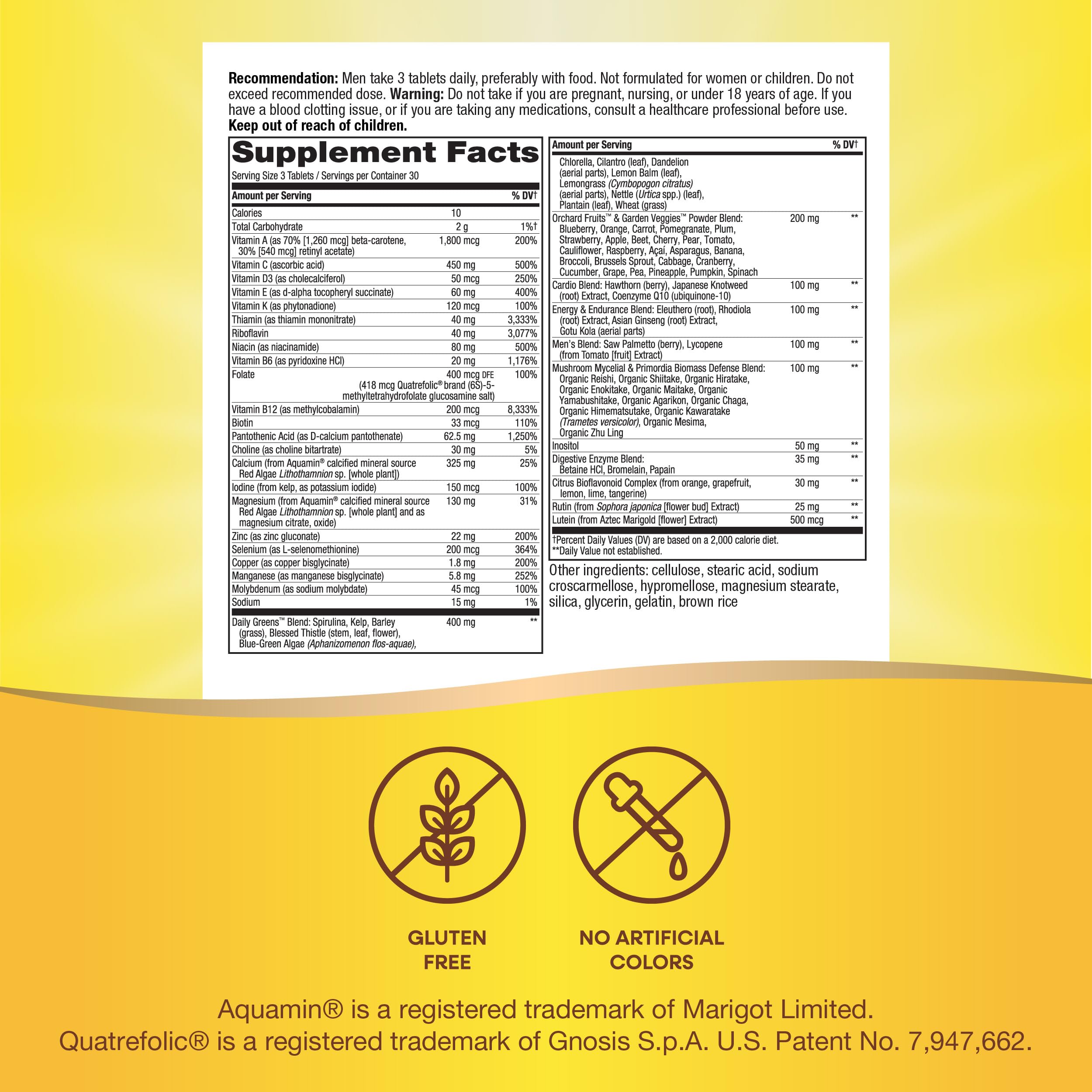 Nature’s Way Alive! Men’s Max3 Potency Multivitamin, Supports Energy Metabolism*, Heart & Muscle Function*, with Methylated B12 and Folate, Gluten-Free, 90 Tablets (Packaging May Vary)