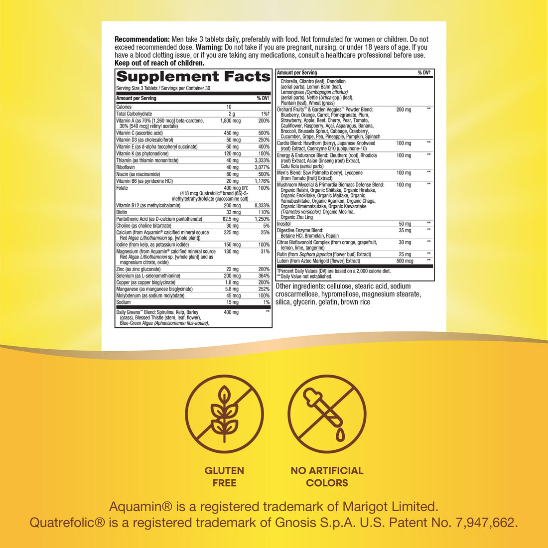 Nature’s Way Alive! Men’s Max3 Potency Multivitamin, Supports Energy Metabolism*, Heart & Muscle Function*, with Methylated B12 and Folate, Gluten-Free, 90 Tablets (Packaging May Vary)