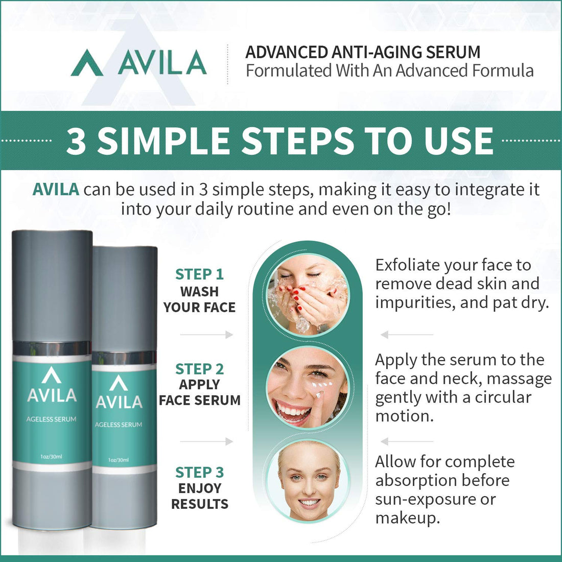 Avila Skincare Ageless Serum- Best Selling Serum Formula To Boost Collagen and Elastin, Deeply Hydrate Skin and Diminish Fine Lines and Wrinkles - Improved Formula