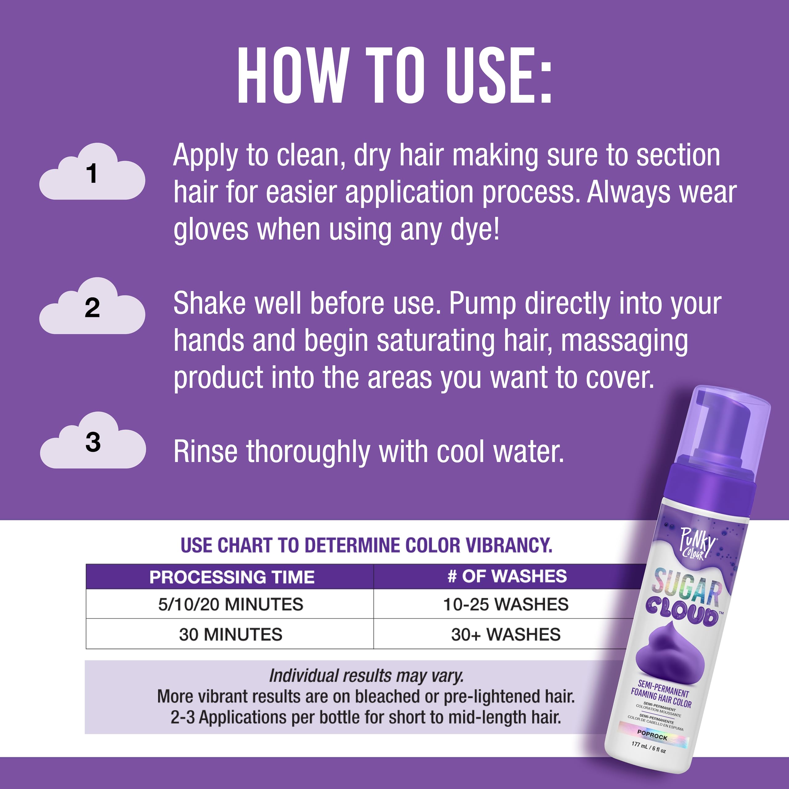 Punky Sugar Cloud Semi-Permanent Foam Hair Color, Poprock - Vibrant Hair Dye for Long-Lasting Color, Easy Application Foam Hair Dye, 6 fl oz.