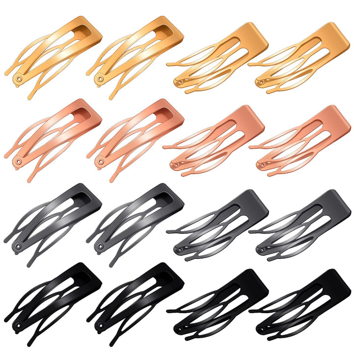 32 Pieces Snap Hair Clips Double Grip Hair Clips Metal Snap Clips for Hair Snap Hair Barrettes for Women (Black, Rose Gold, Gold, Gun Black)
