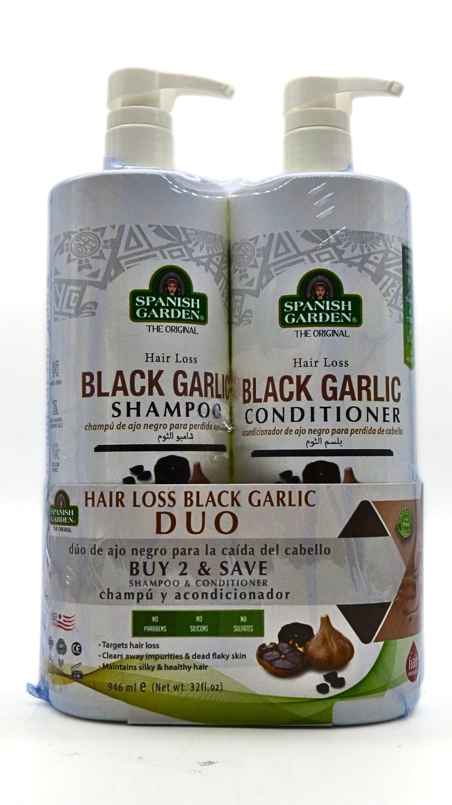 Spanish Garden | Hair Loss Black Garlic Shampoo & Conditioner Set, 2 Pound (Pack of 1), White