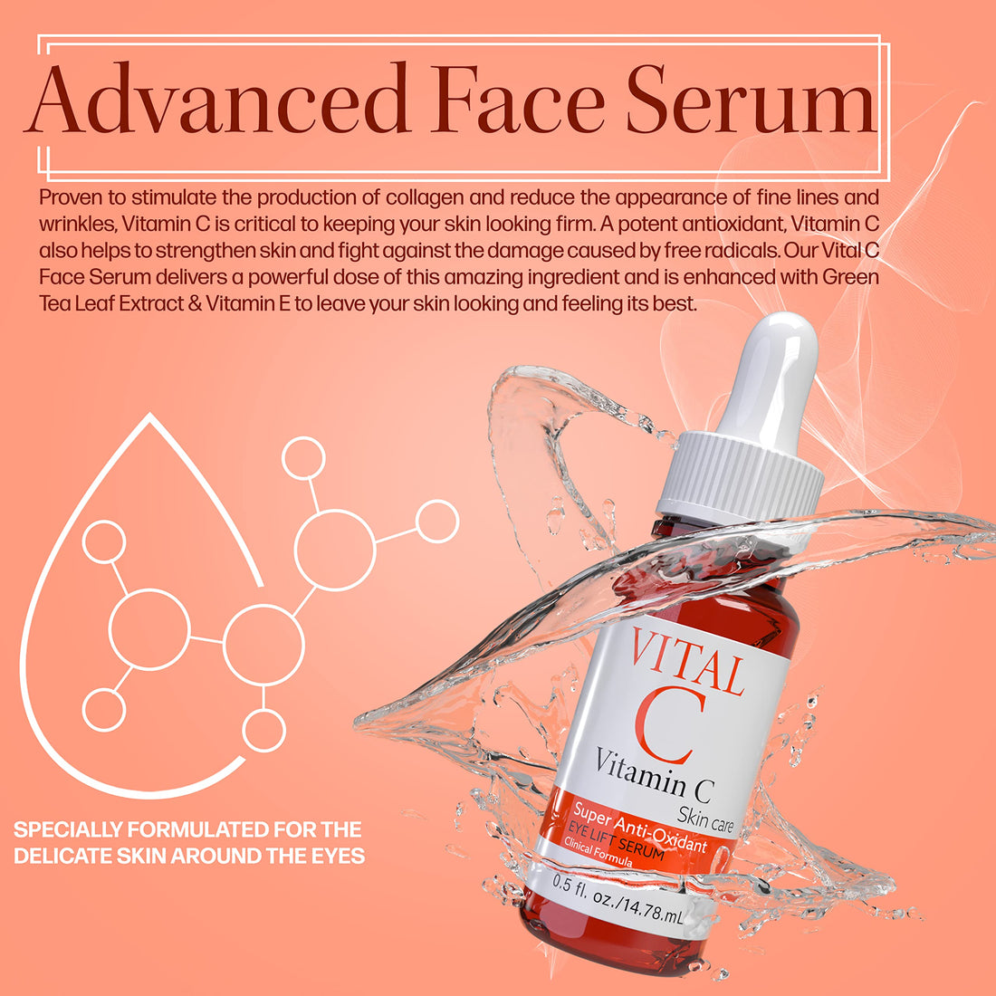 Vital-C Vitamin C Serum for Eyes, 0.5 oz | Anti Aging & Anti Wrinkle | Light Moisturizer | Skin Brightening & Firming | Boosts Collagen | Anti Oxidant Rich