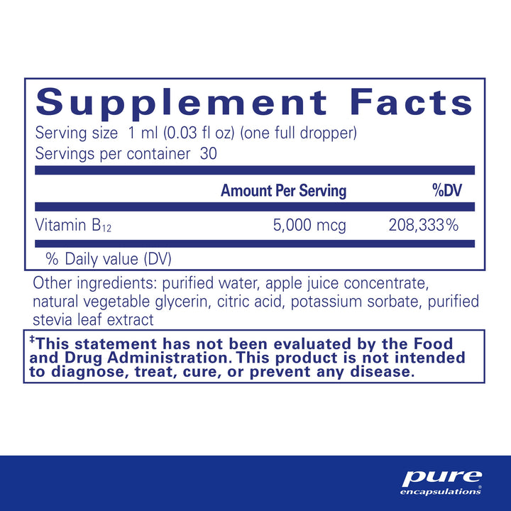 Pure Encapsulations B12 5,000 Liquid - Vitamin B12 Methylcobalamin Supplement to Support Energy, Nerve Health, Cognitive Function & Blood Cells* - Liquid Drops - 1 Fl Oz