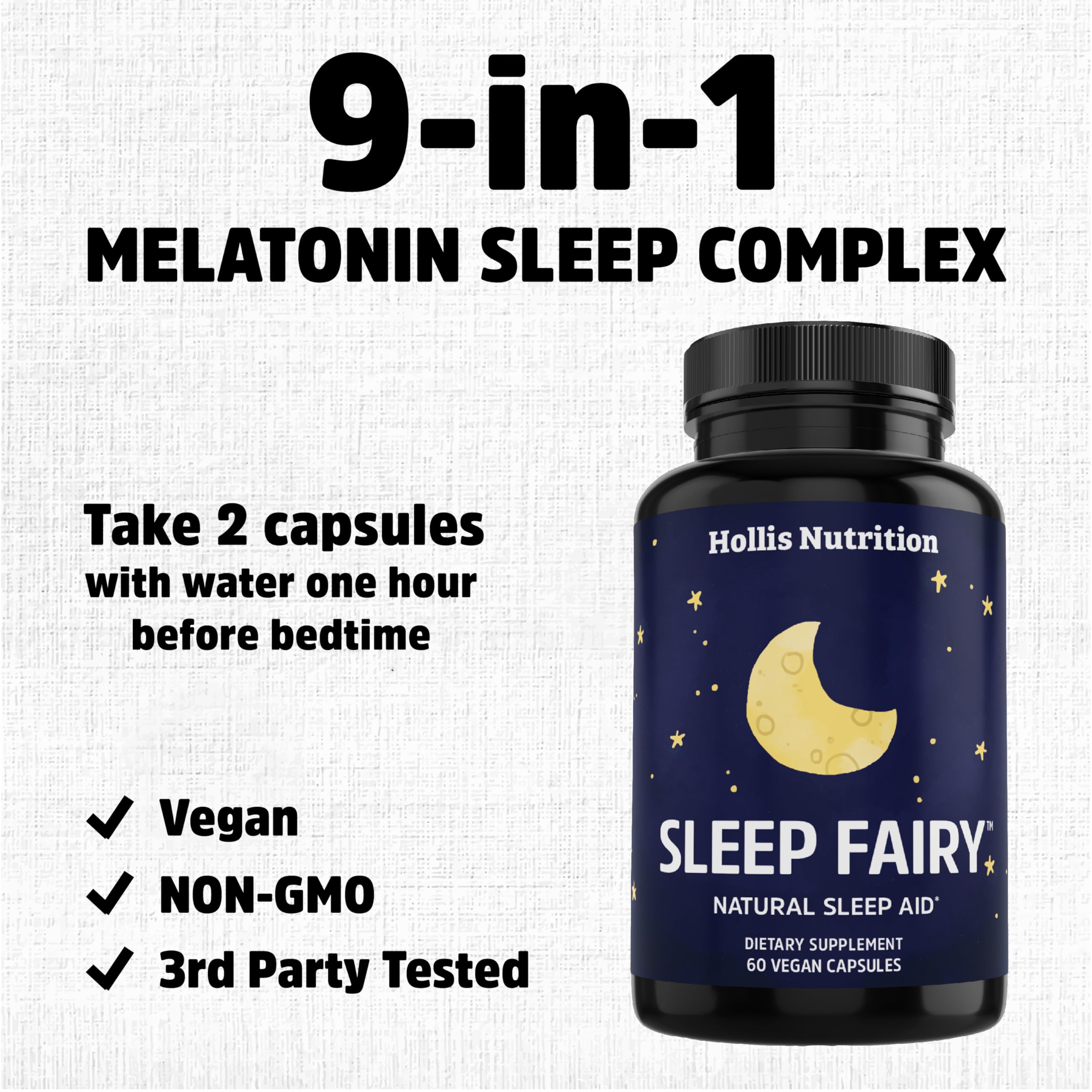 SLEEP FAIRY Natural Sleep Aid | Melatonin 10mg, Magnesium Glycinate 500mg, L-Theanine, B6, 5-HTP, GABA, Valerian Root & Ashwagandha Extracts | Herbal Sleeping Pills for Adults | Vegan Sleep Supplement