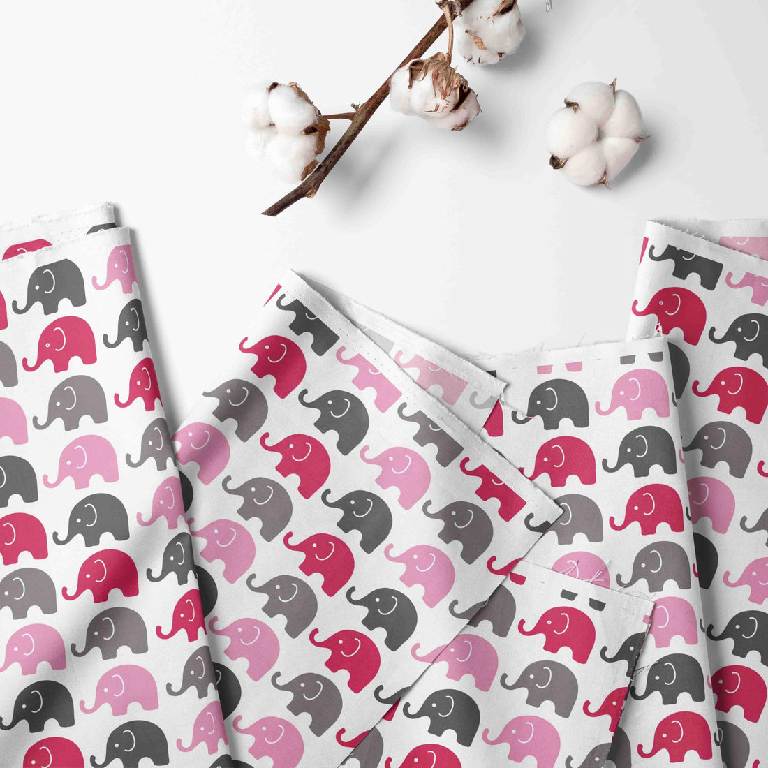 Bacati - Elephant Pink, Fuchsia, Grey 100% Cotton Girls Universal Baby Crib or Toddler Bed Fitted Sheet