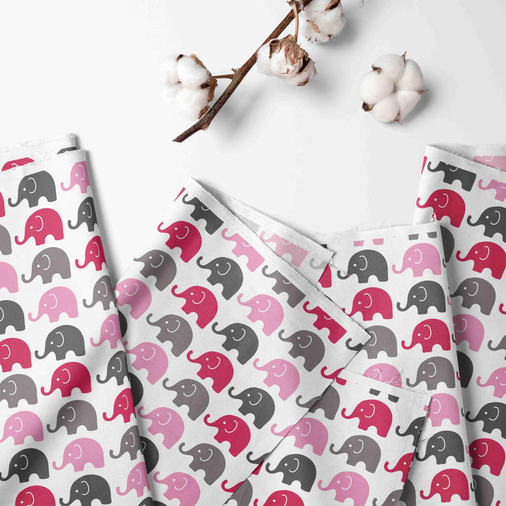 Bacati - Elephant Pink, Fuchsia, Grey 100% Cotton Girls Universal Baby Crib or Toddler Bed Fitted Sheet