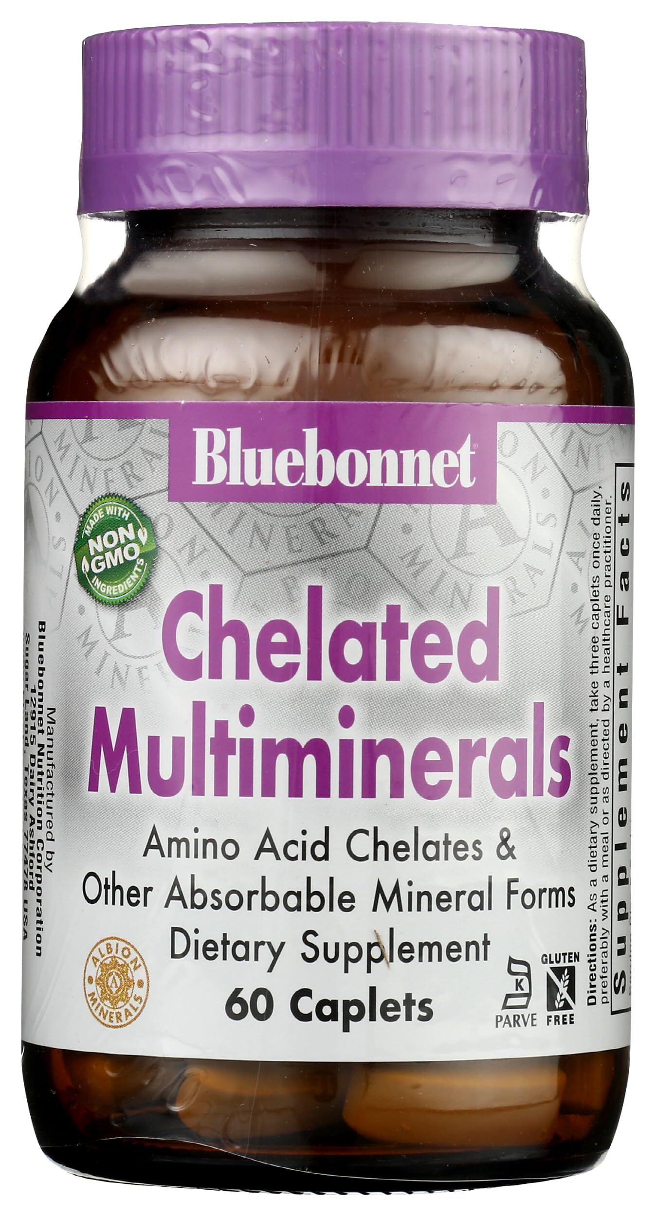Bluebonnet Nutrition High Potency Chelated Multiminerals, Albion Chelated Minerals, Soy-Free, Gluten-Free, Non-GMO, Kosher Certified, Dairy-Free, 60 Caplets, 20 Servings